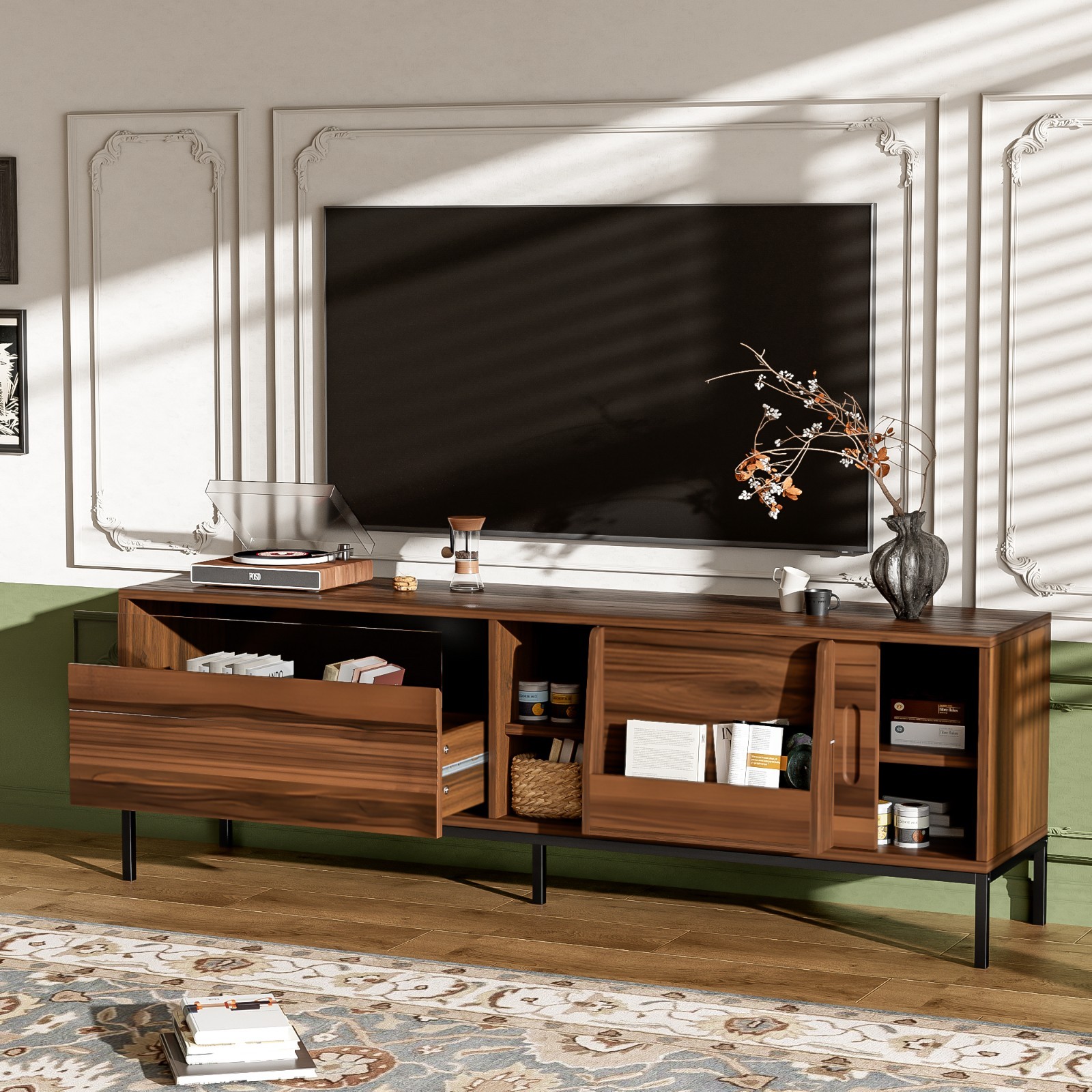 Modern TV Stand For TVs Up to 75″ Media Console Table w/ Storage Drawer Shelves