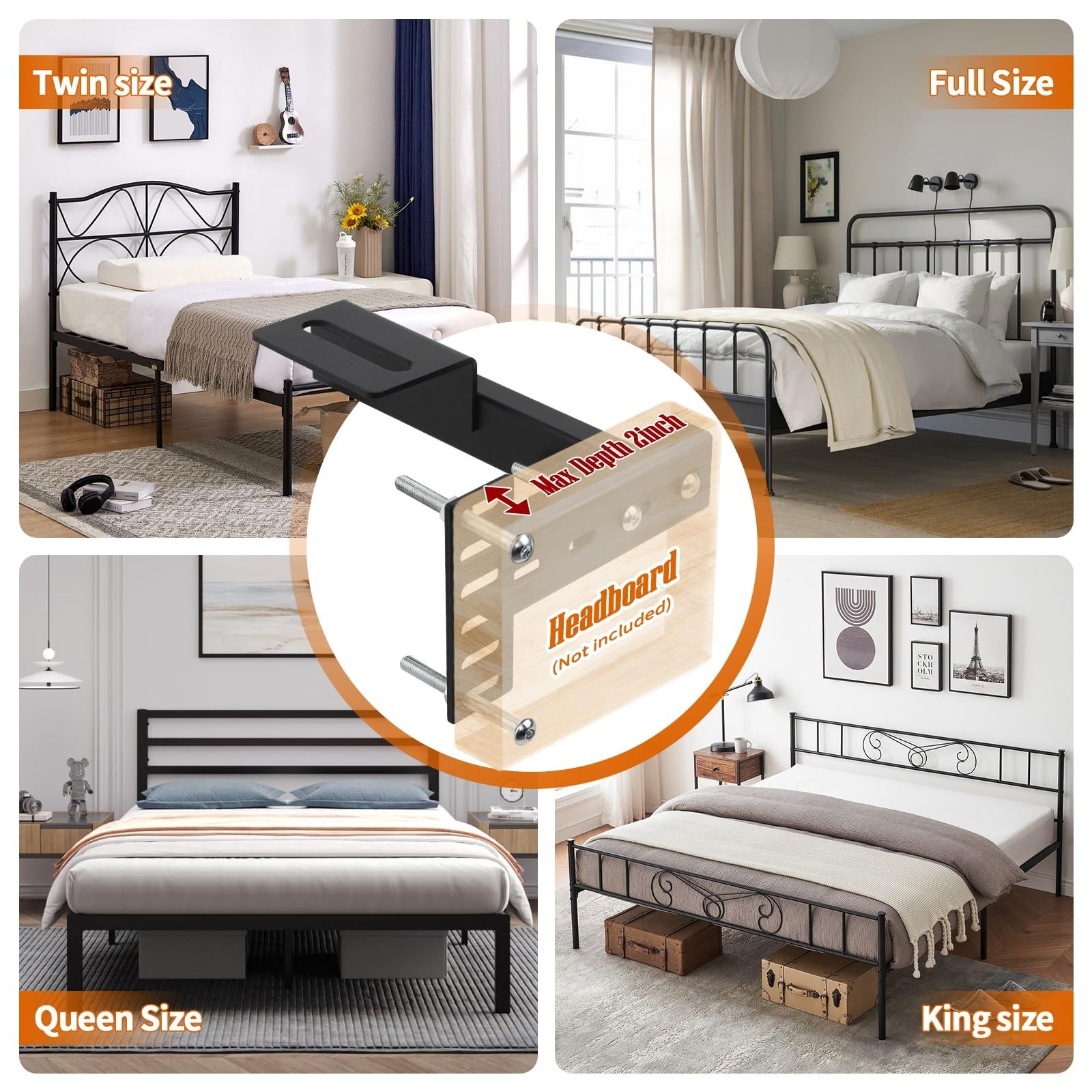 Adjustable Bed Headboard Bracket Kit – Heavy Duty Steel, No Noise, Easy Install,