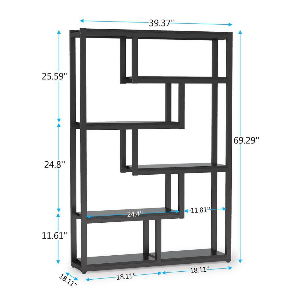 Benjamin 39.37 In. W Black Wood 6-Shelf Etagere Bookcase with Sturdy Metal Frame