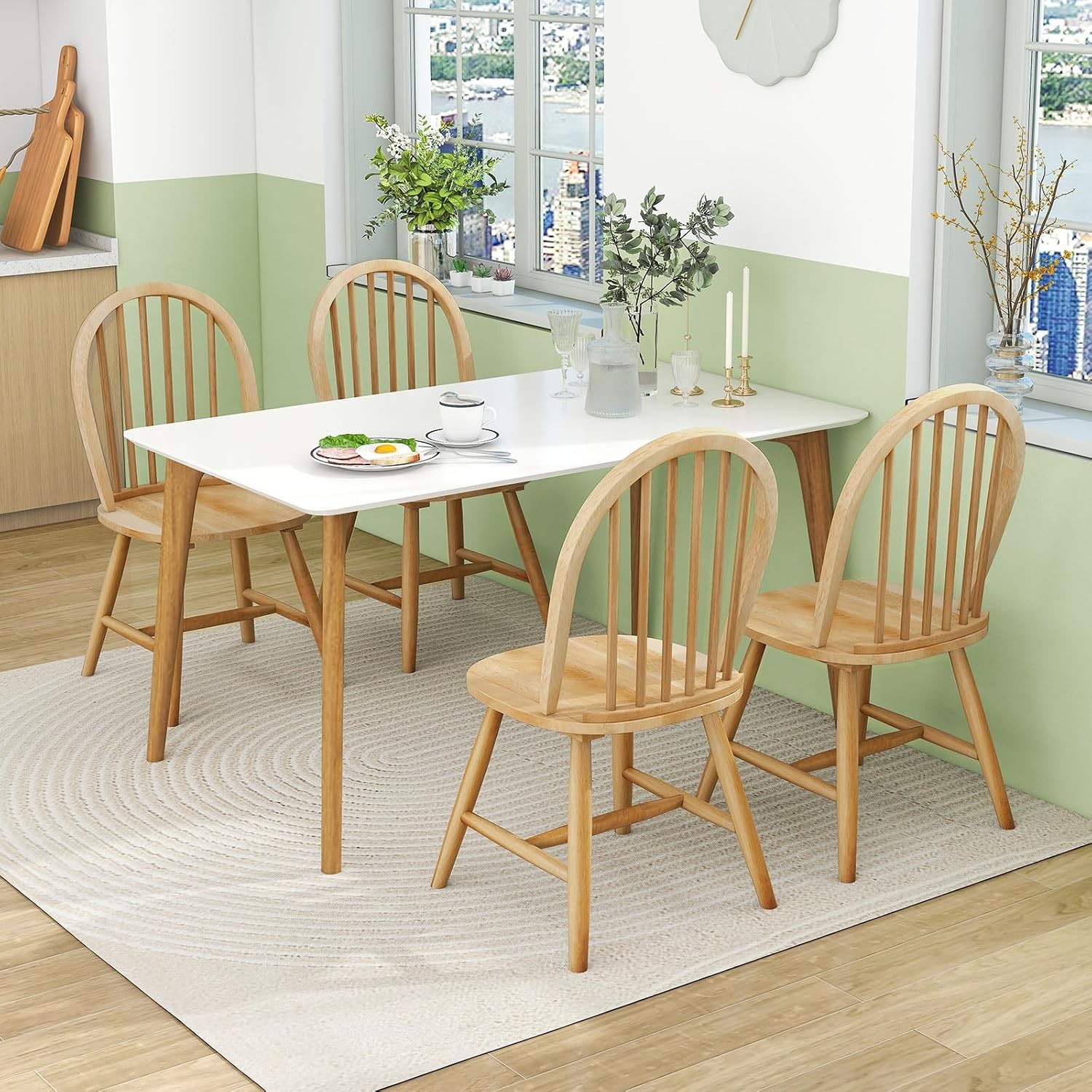 18″ Oak Dining Chairs Set of 2, Wood Windsor Chair with Spindle Back for Country