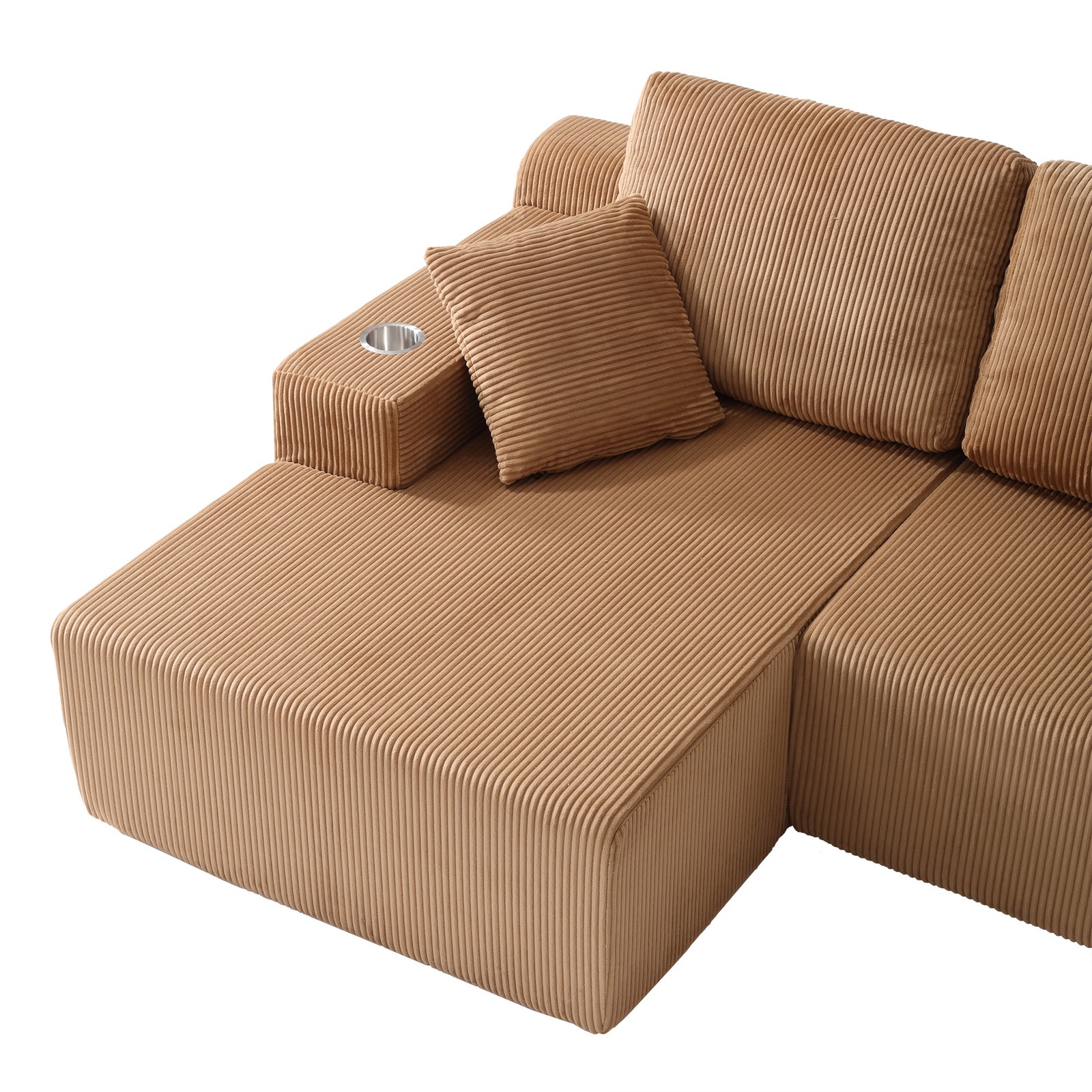 130″ U-Shaped Modular Sectional Sofa with Chaise, Corduroy, Brown