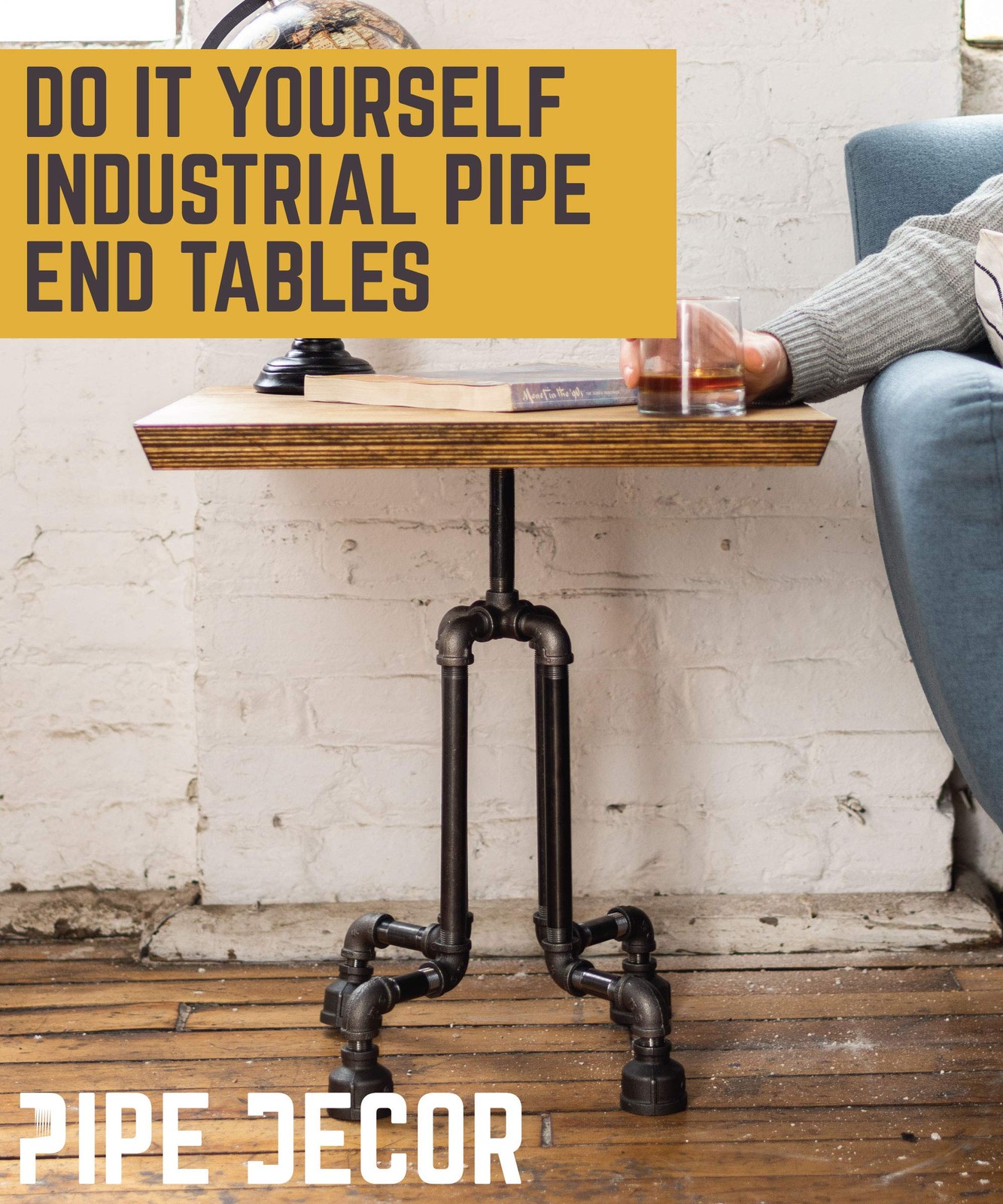 End Table Leg Set, Rustic Industrial Side Table Base Kit, Dark Grey Black Rou…