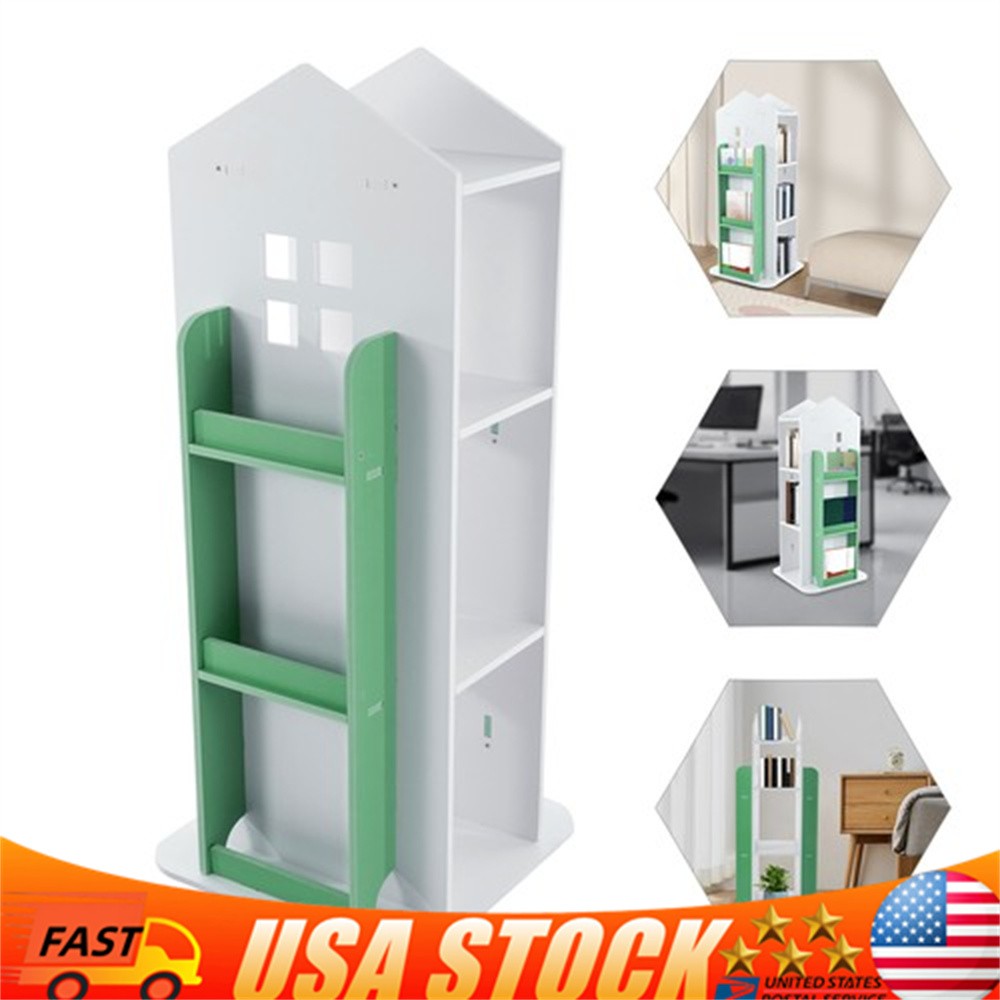 360° Rotating Bookshelf 4-Tier Bookcase Storage Shelf /Freestanding Display Rack