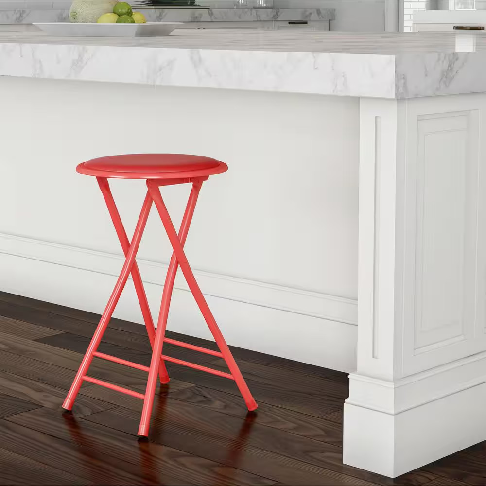 Backless 24 In. Portable Bar Stool with 225 Lb. Capacity, Red Folding Chair W/ V