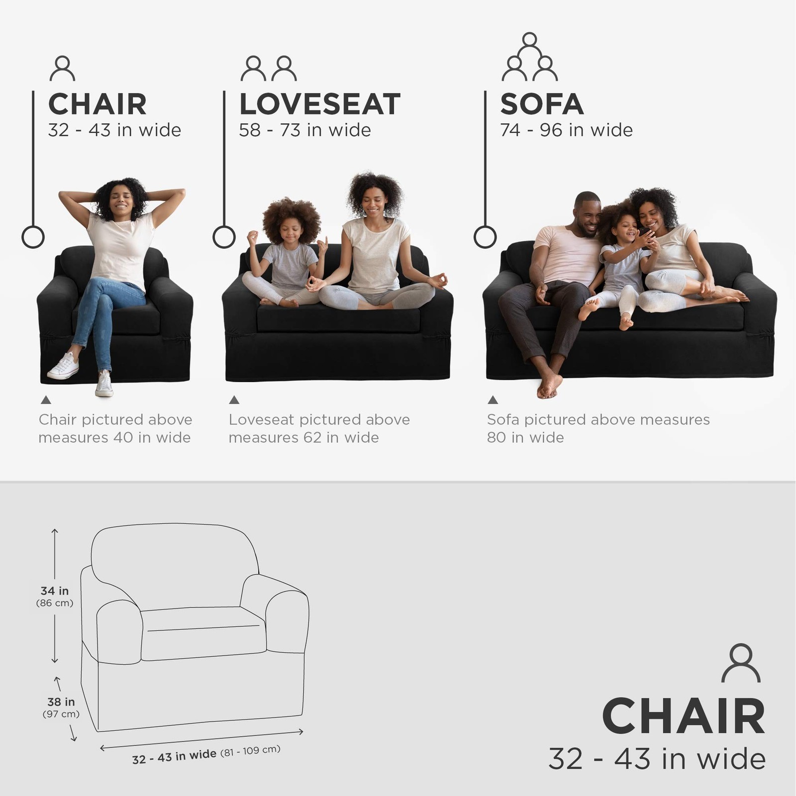 Maytex Pixel 2 Piece, Black Chair Slipcover