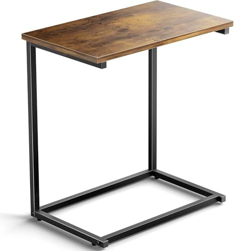 C Shaped End Table 27 inches High, Side 11.8D x 19.7W x 27.2H in Rustic Brown