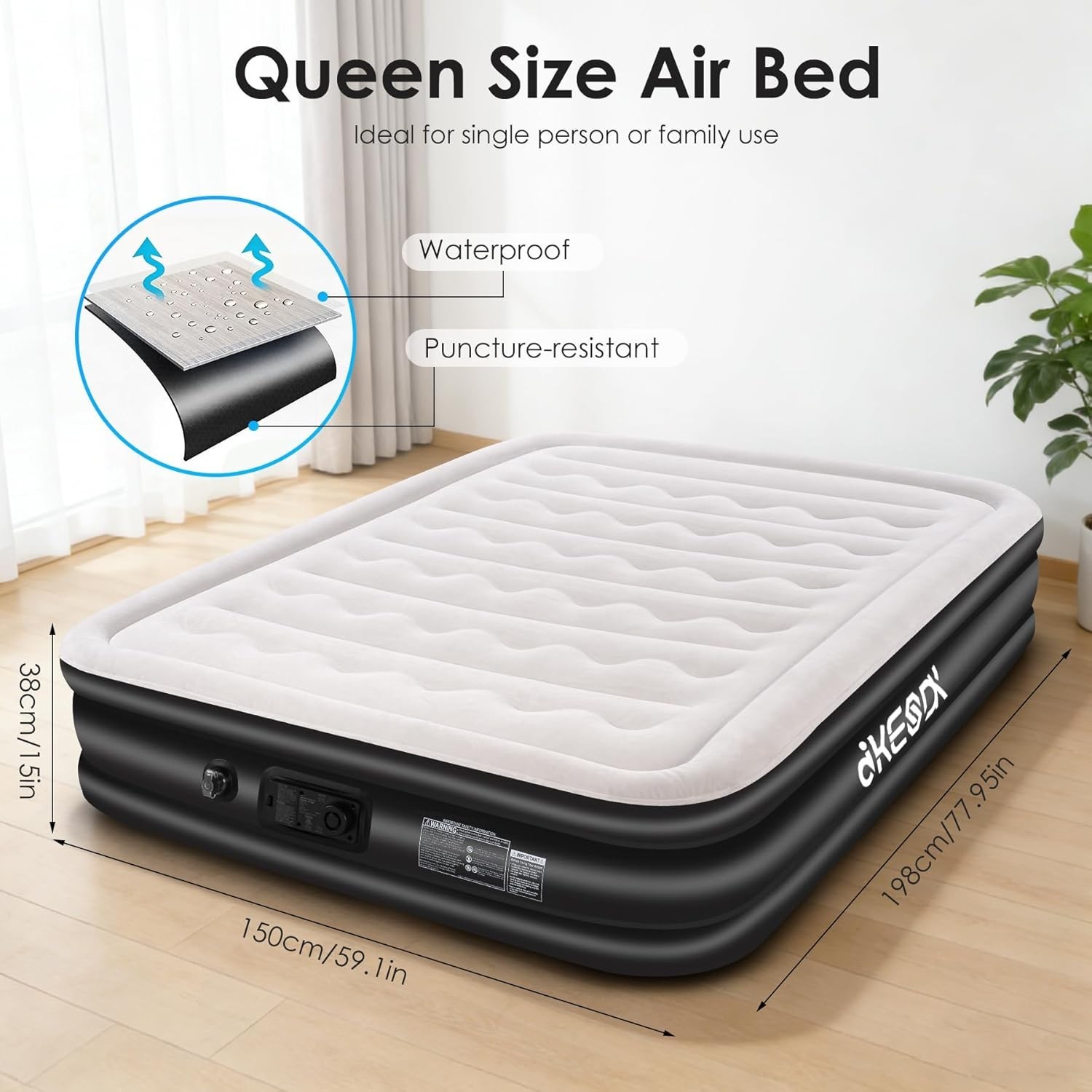 Portable Queen Air Mattress with Waterproof Flocked Top – Ideal for Family Stays