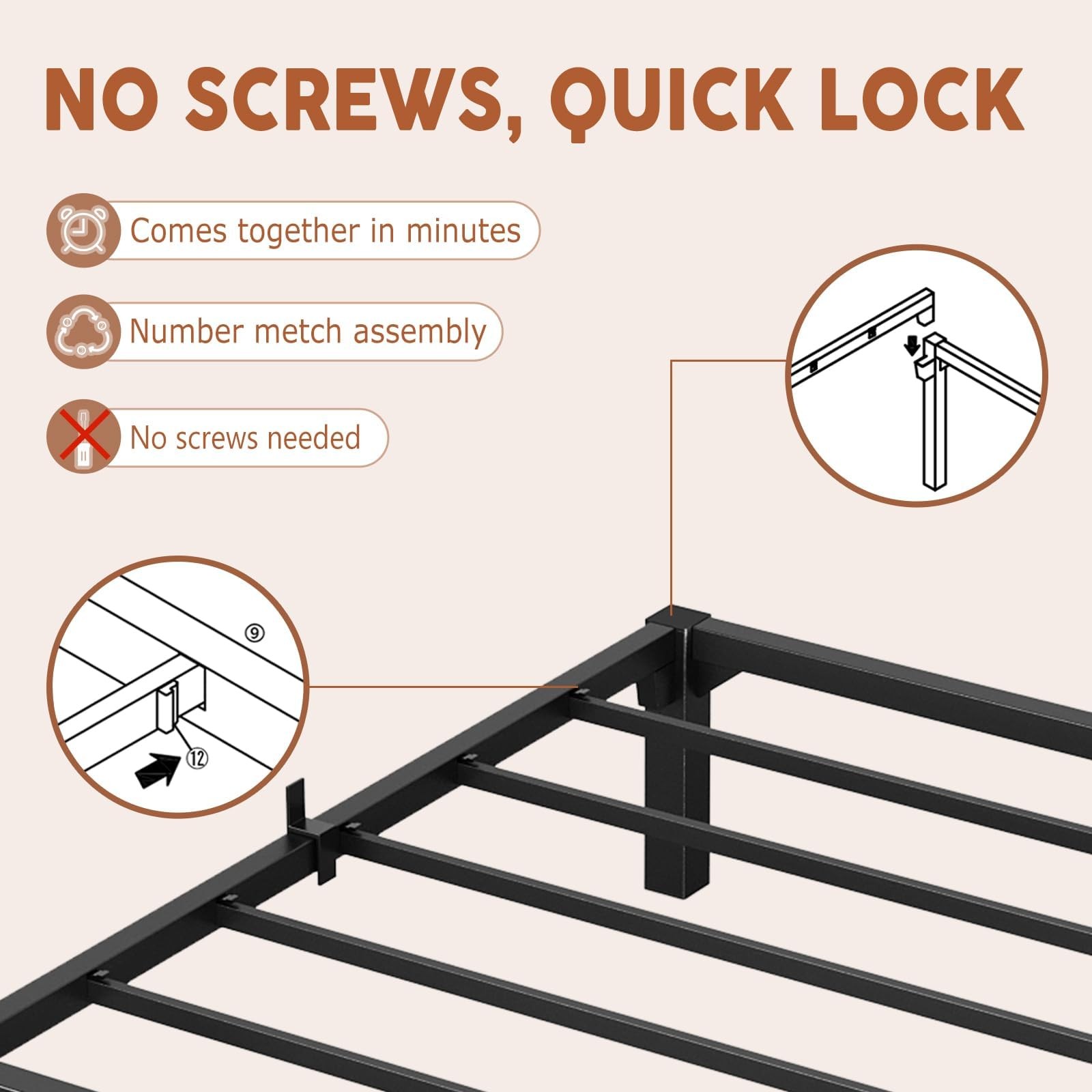 Twin Full Queen King Metal Platform Bed Frame w/ Iron Slat Support Legs 800 Lbs