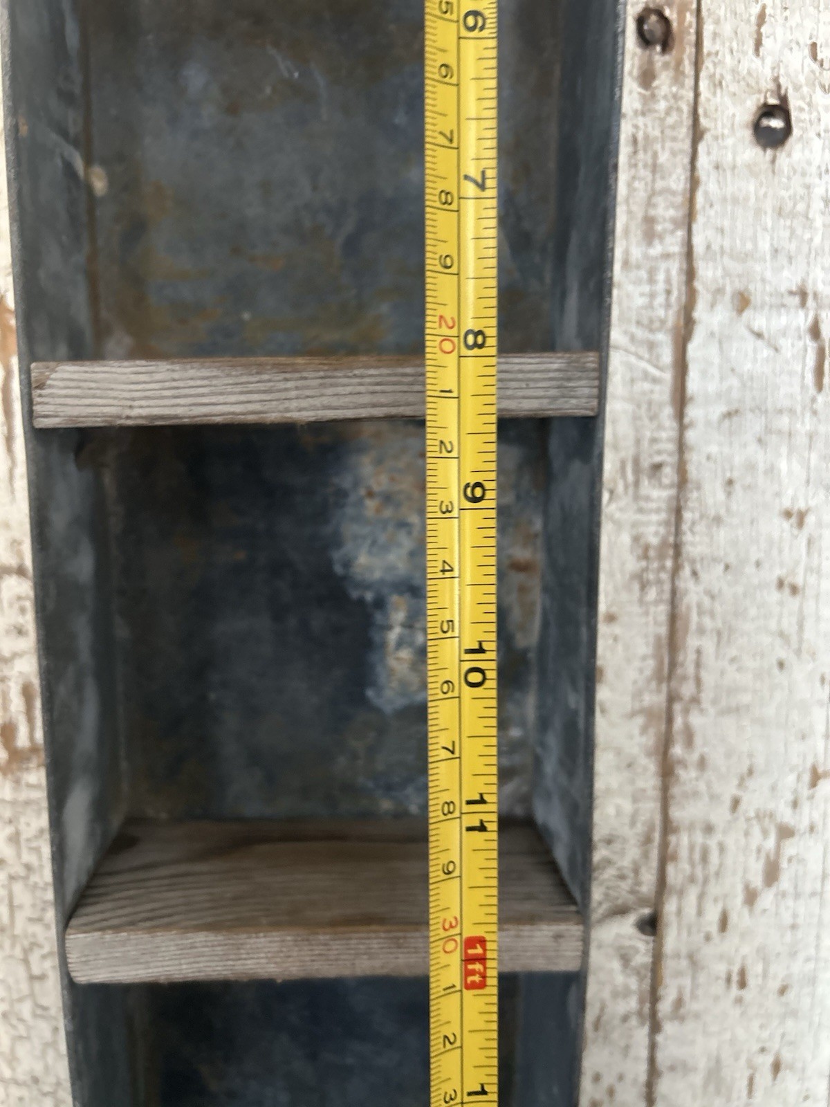 Primitive Divided Cubby Shelf Galvanized Metal And Wood