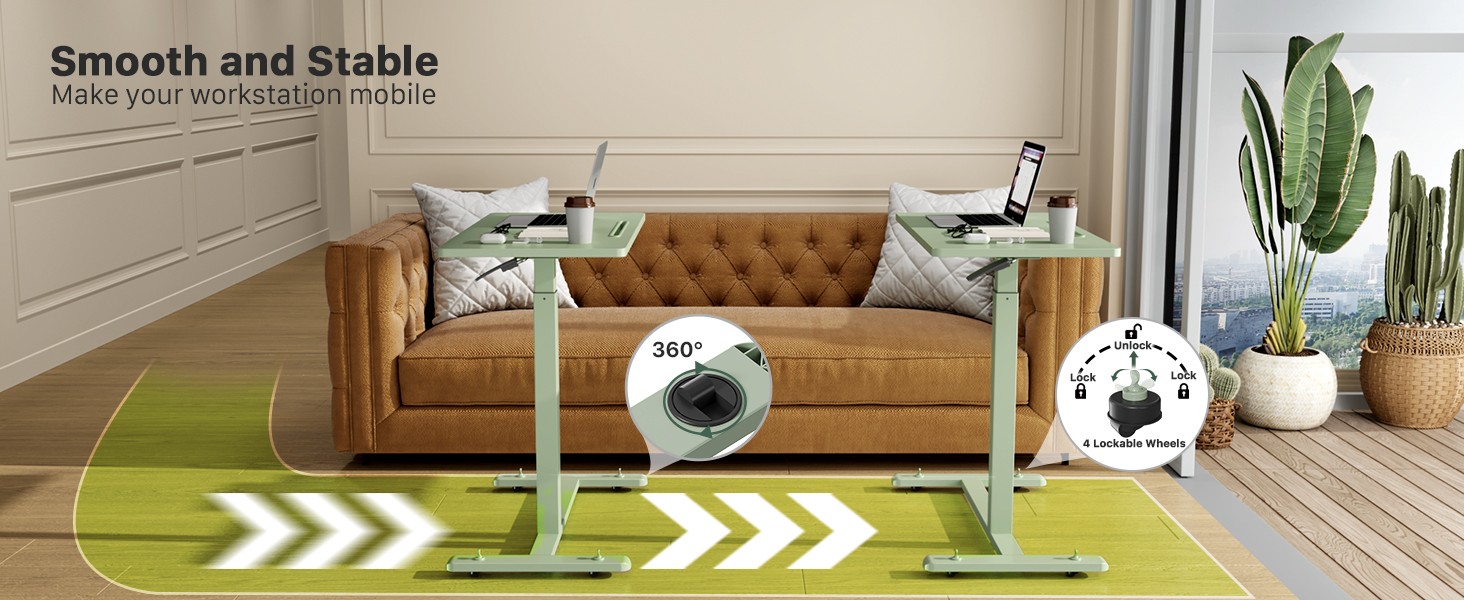 Mobile Standing Desk, Pneumatic Adjustable Rolling Desk(31.5 Inches), Portable