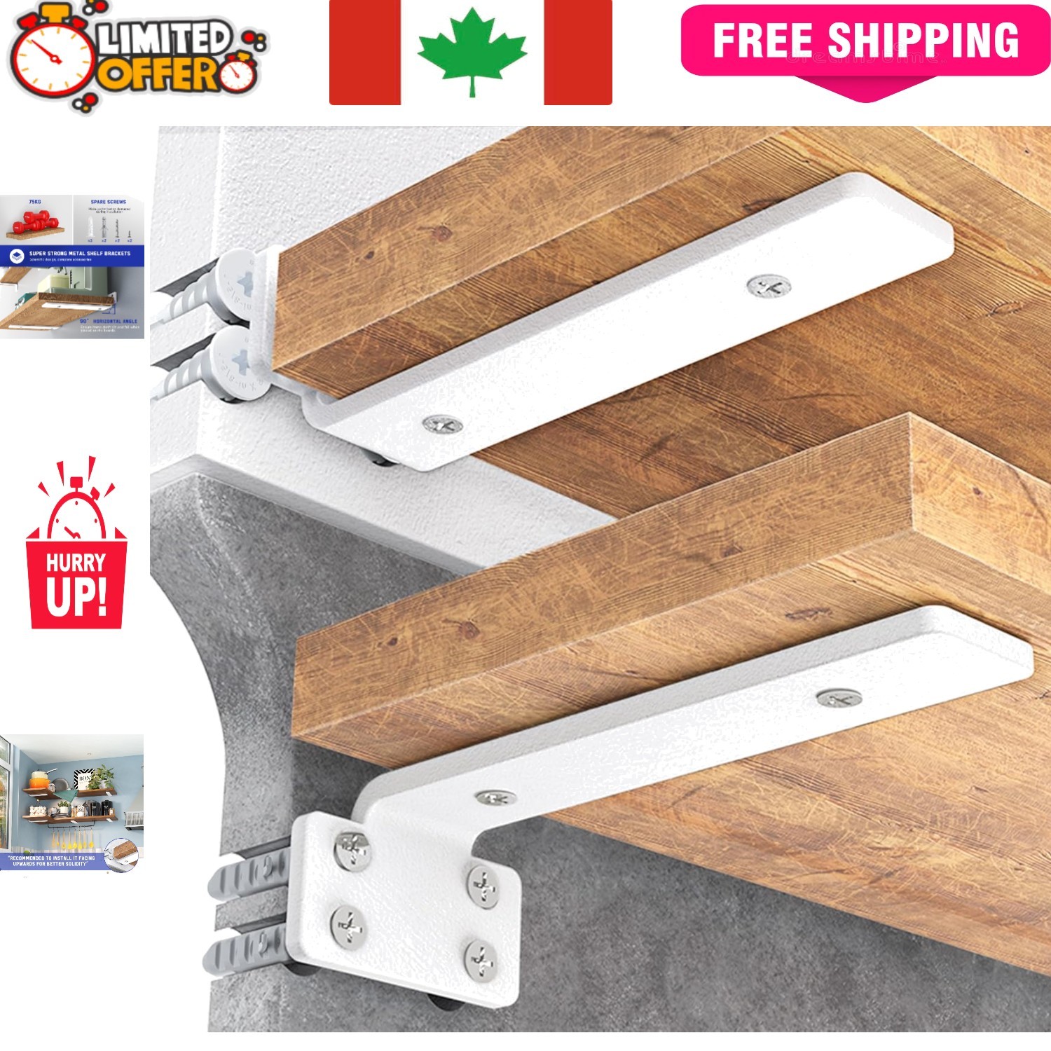 Stylish White Metal Shelf Brackets – 4-Pack, 160 lb Capacity for Home Shelving