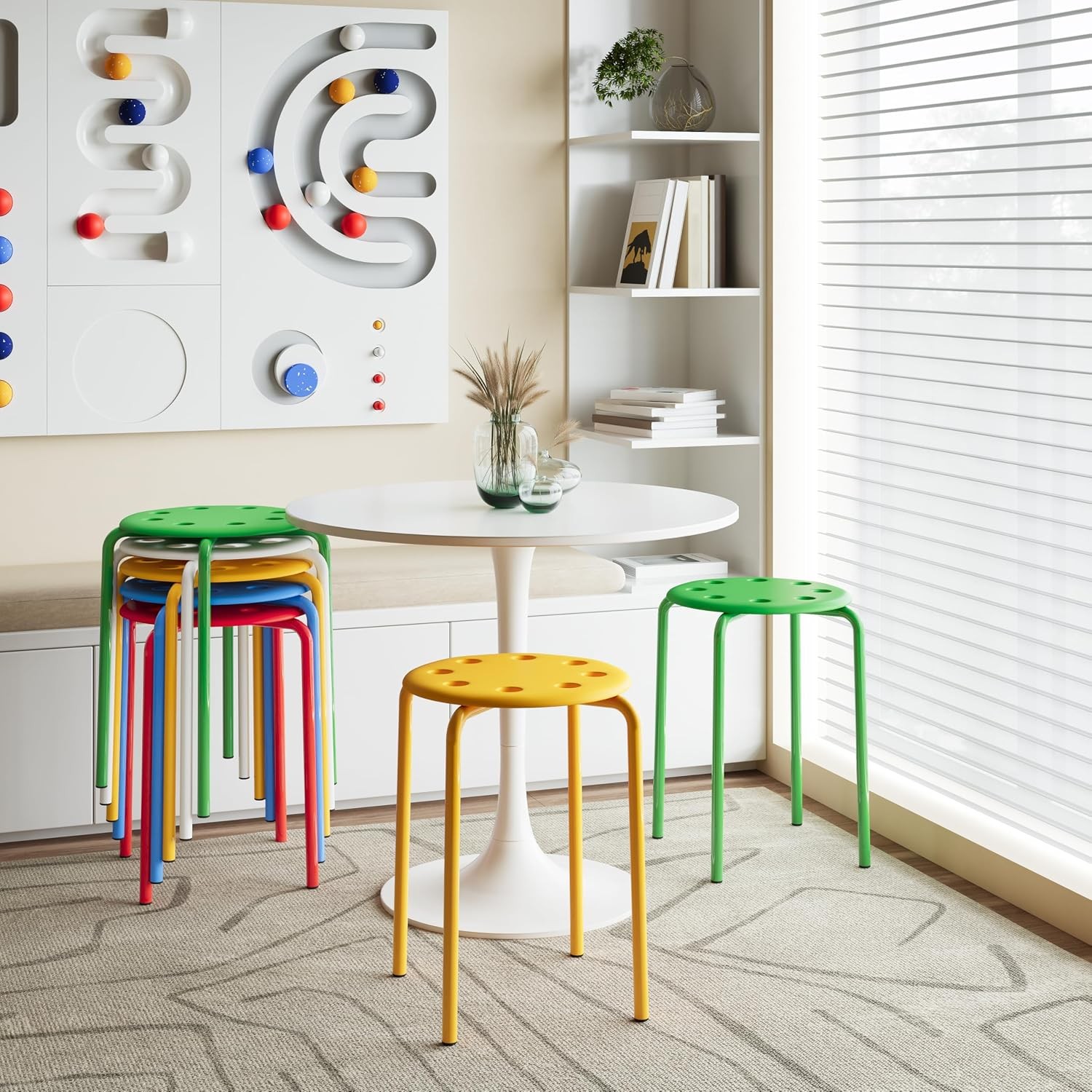 Stackable Stools Set of 5 Classroom Flexible Seating Multicolor | Stackable