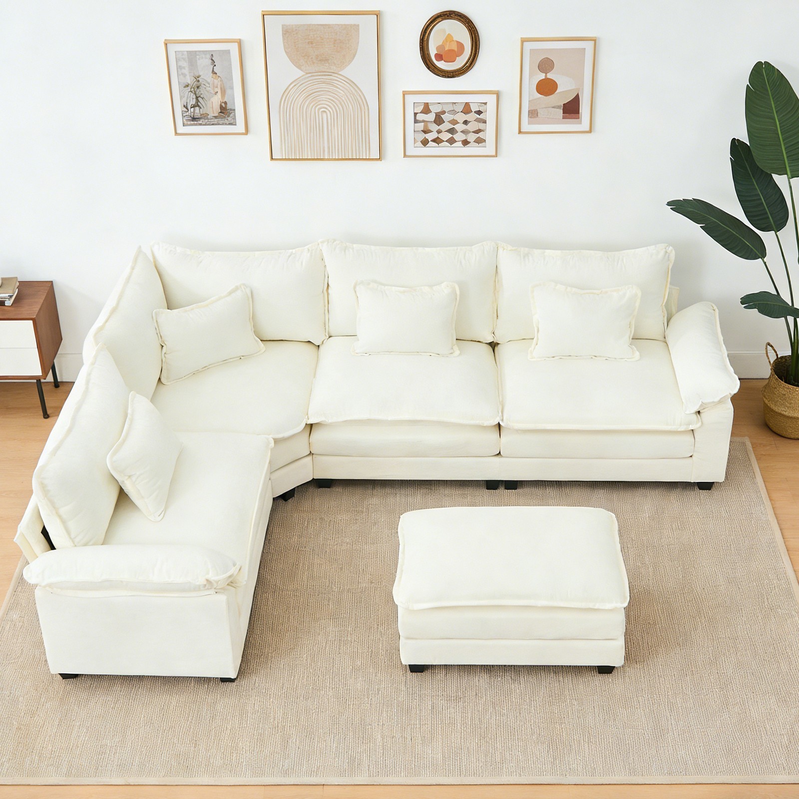 L-Shaped Sectional Sofa Corner Cloud Couch Chenille Modular Sofa w/Chaise&Pillow