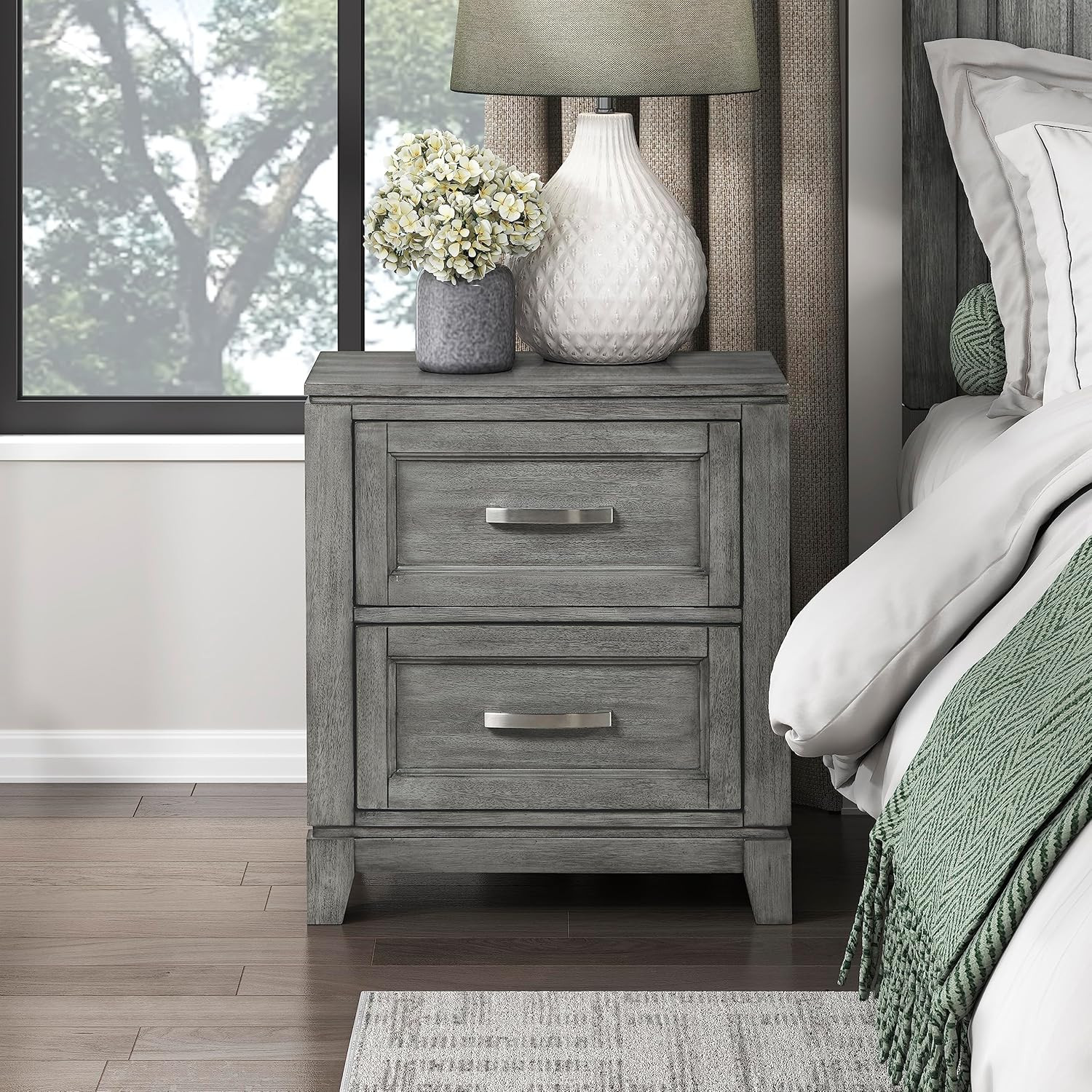 Stylish Gray Bertillon 2-Drawer Nightstand for Modern Bedrooms