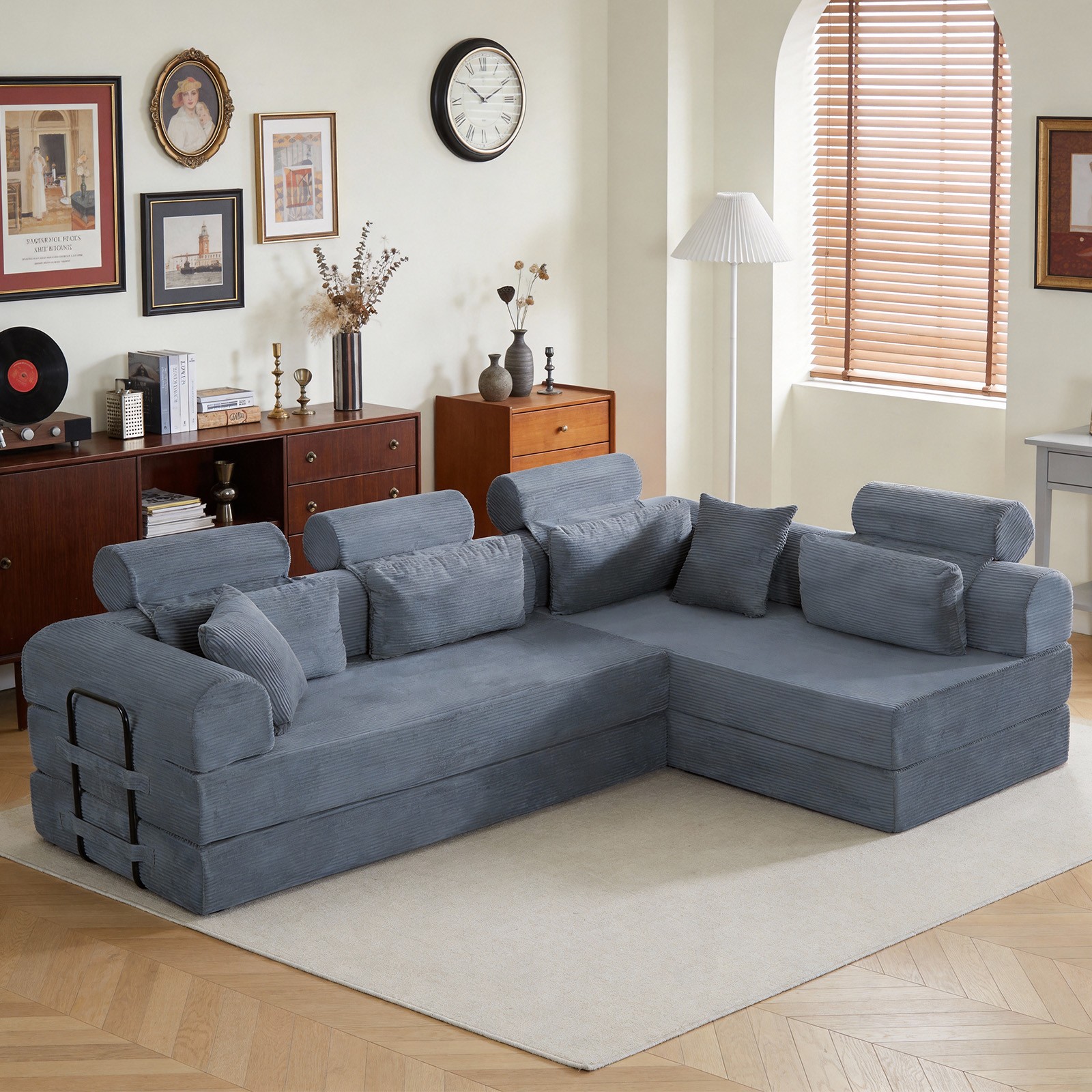 L shape Modular Sectional Sofa, Compressed Corduroy Couch Modern Comfy Lounge