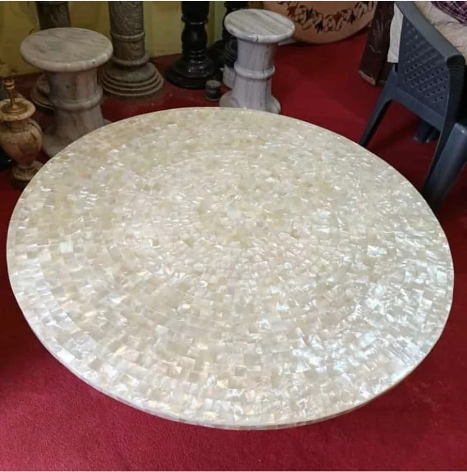 White Table Top / Mother of Pearl Sofa Table / Rustic Look Coffee Table for Home