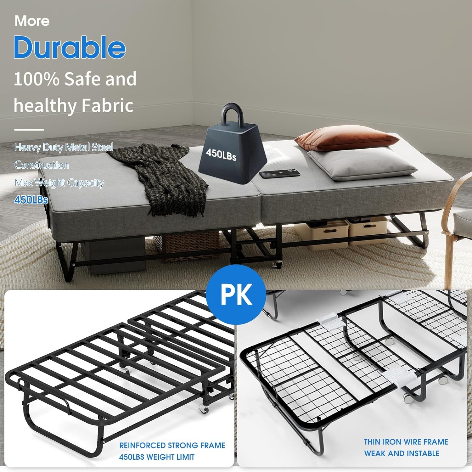 Foldable Rollaway Bed with Memory Foam Mattress & Sturdy Fold Up Metal Frame