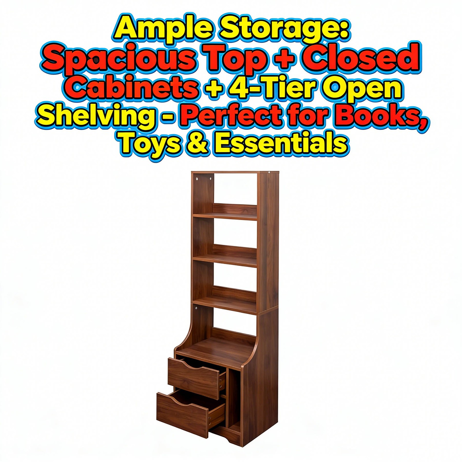 Bedside table with bookshelf and two storage drawers