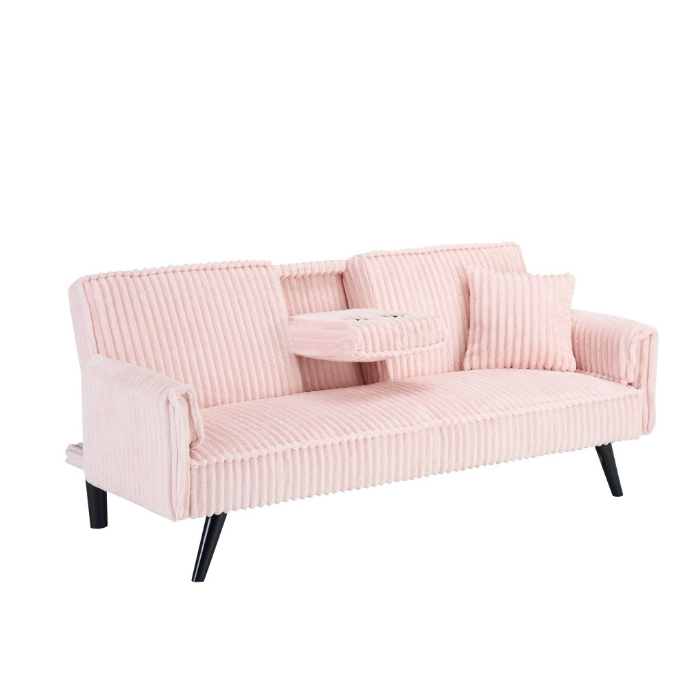 Pink corduroy sofa suitable for sitting and lying in the living room