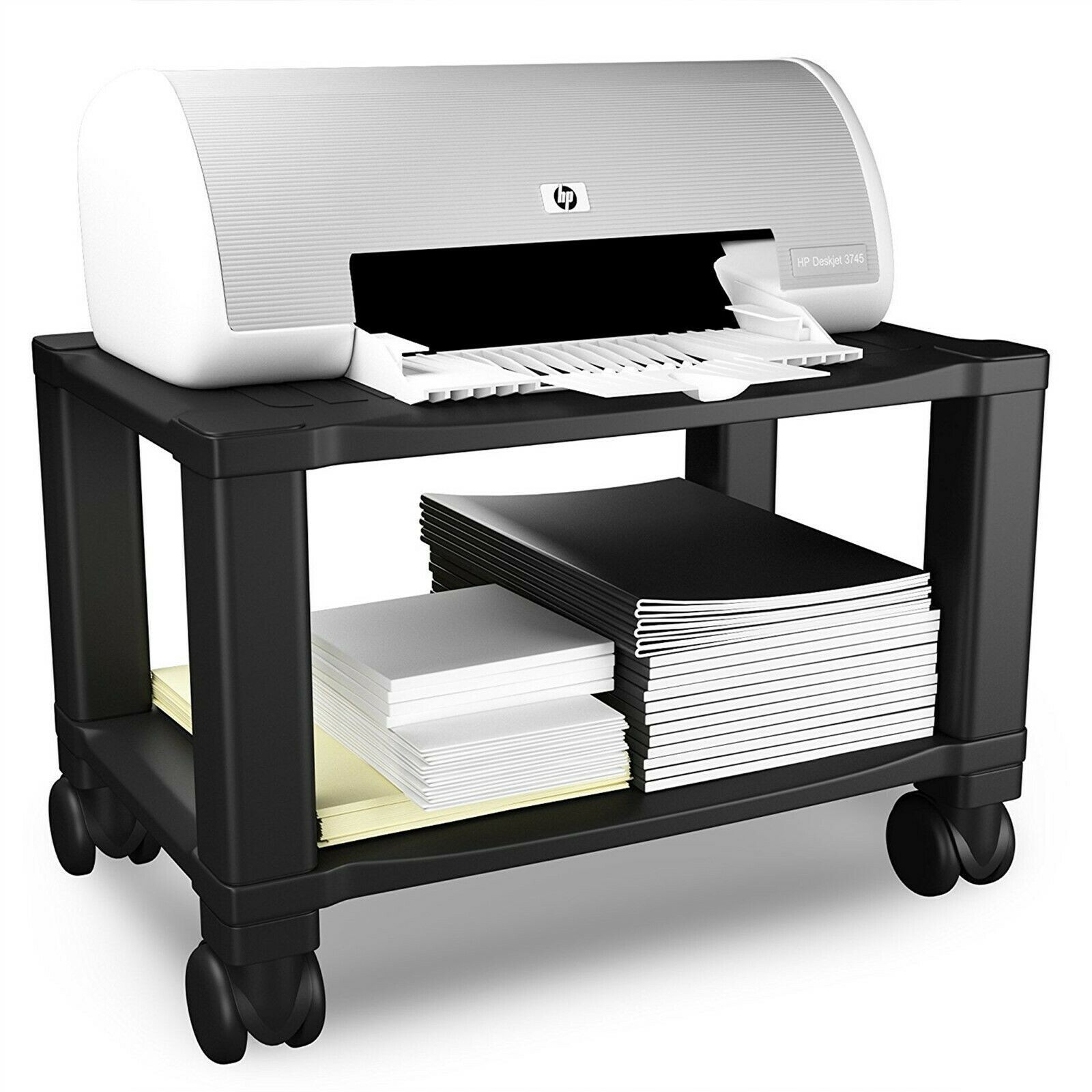 Printer Stand Compact 2 Shelf Locking Wheels Scanner Computer Office Supplies