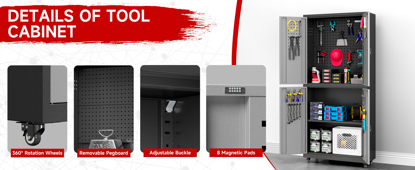 Rolling Tool Boxes Storage Cabinet On Wheels With 4 Doors Lockable Cabinet Wheel
