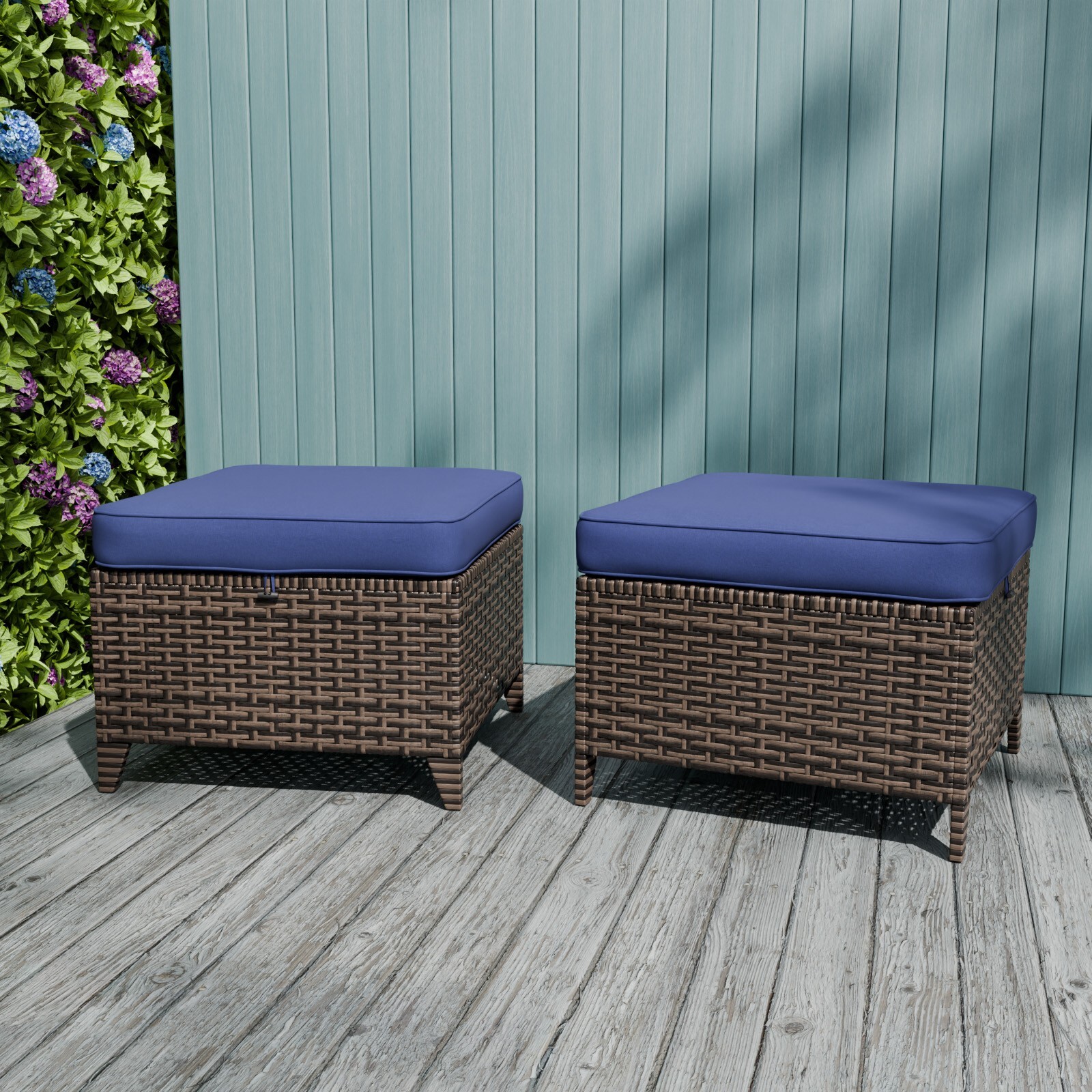 EAGLE PEAK Ocean Vista 2 Piece Wicker Patio Ottoman Set for Patio Deck Backyard