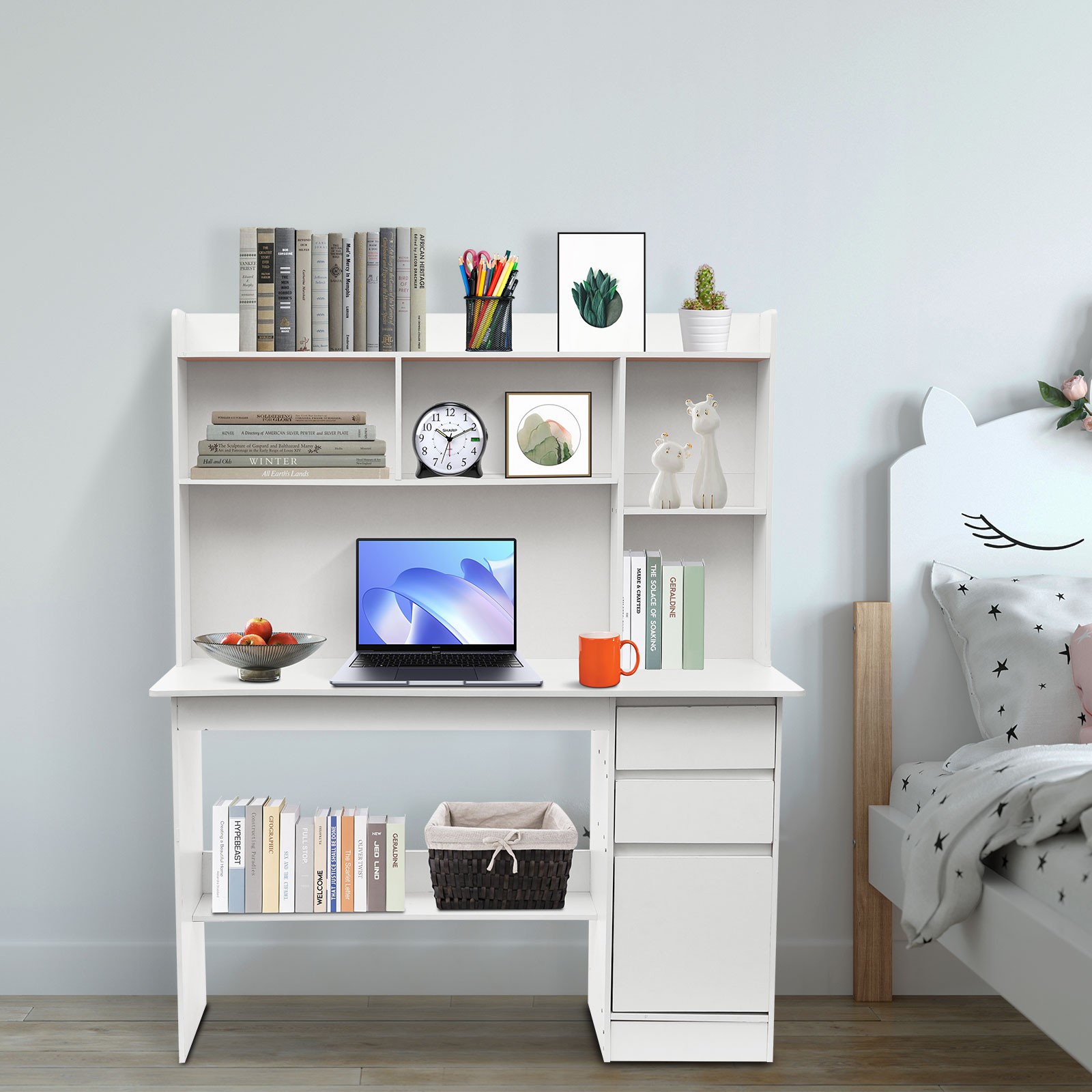 Computer Desk with Bookshelf, 2 Drawers & Cabinet Home Office Workstation 47.2in
