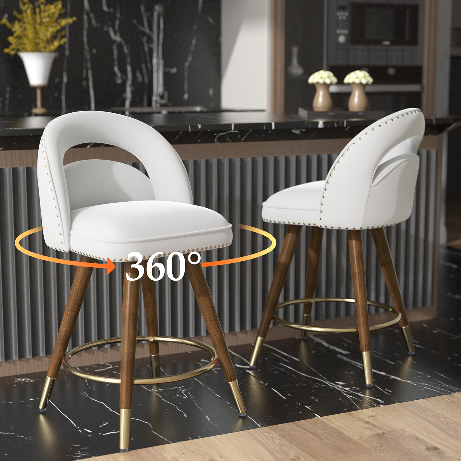 Modern Bar Stools Set of 2/4 Swivel Counter height stools for Kitchen Island