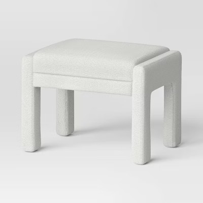 Fully Upholstered Ottoman Cream Boucle – Threshold: Wooden Frame Polyester