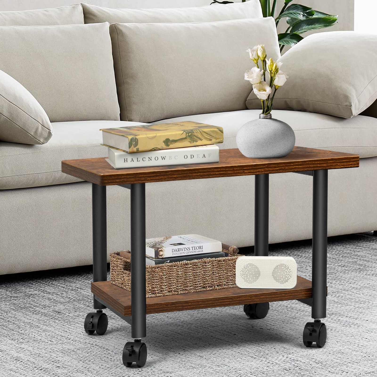 2-Tier Mobile Printer Stand with Wheels – Heavy Duty Rolling Cart & Storage Shel