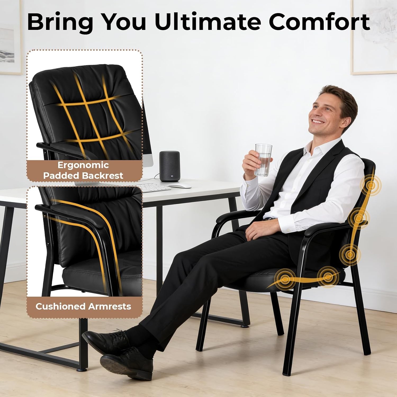 Waiting Room Chairs Guest Chair Faux Leather PU Leather Padded Armrest 500lbs