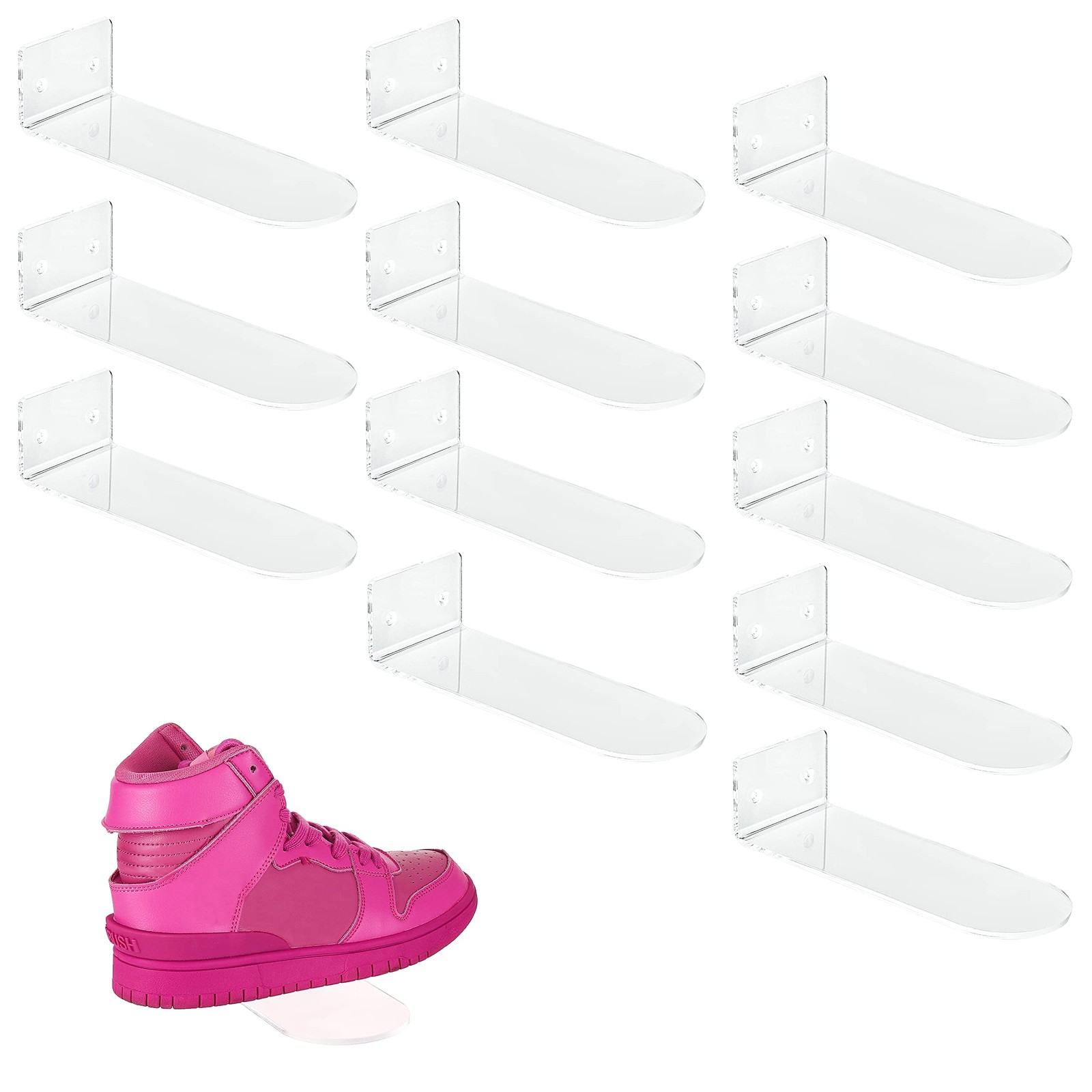 IEEK 12 Pack Floating Shoe Display Shelf,Clear 8X3X2 Inches-12 Pack, Clear