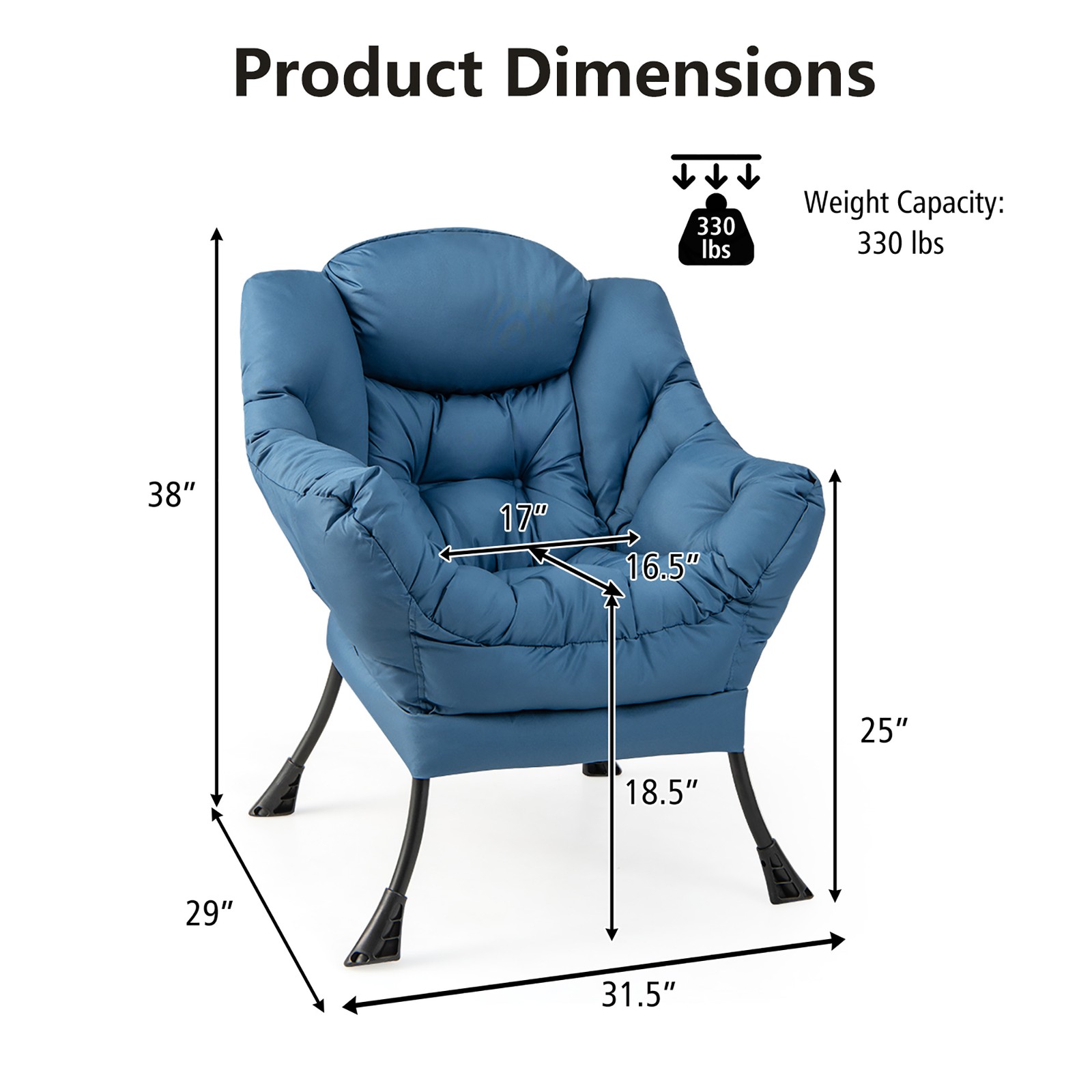 Lazy Sofa Chair Accent Leisure Armchair w/Folding Footrest & Storage Pocket Blue