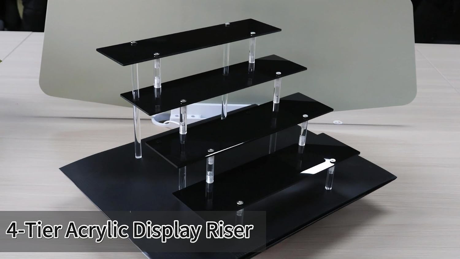 4 Tier Acrylic Display Riser Stand, Black Shelf 12x10x7.8 in | True 4 Tier, 12 I
