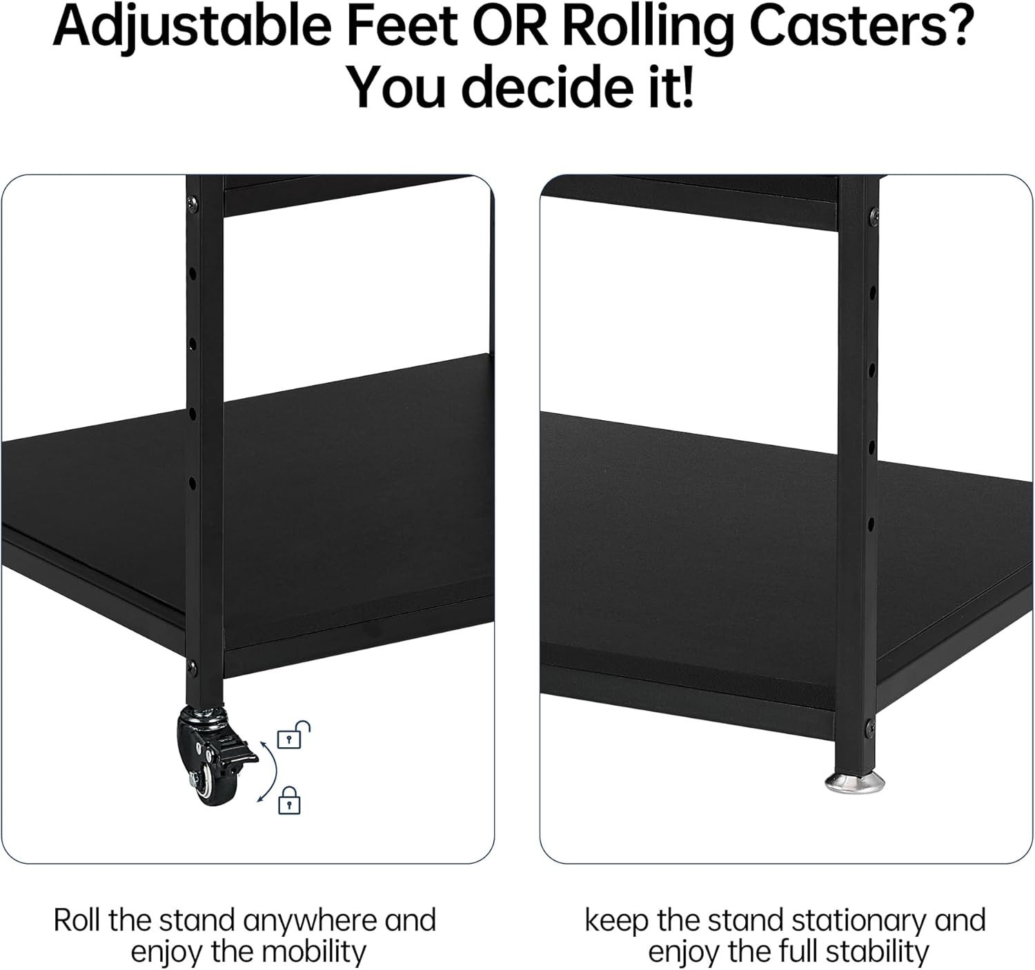 Compact Printer Stand with 100lb Capacity & Height Adjustable Shelf – Black