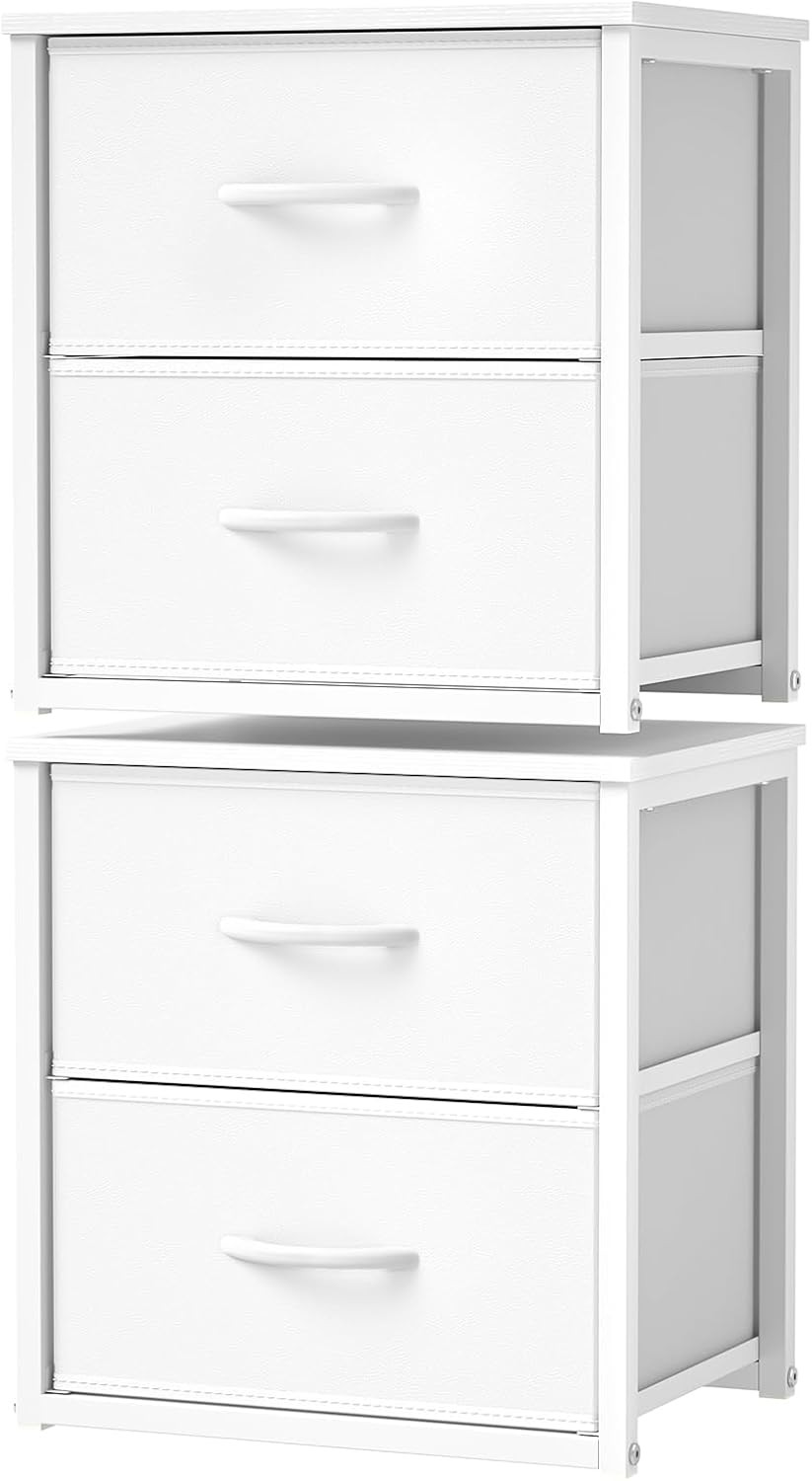 2-Pack Stackable Storage Drawers (4 Drawers Total), White Closet Organizer