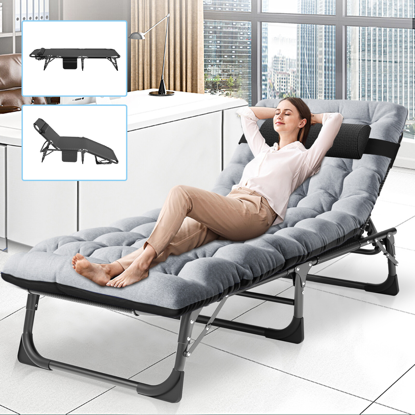Folding Camping Cot Bed Adjustable 5-Position Folding Lounge Chair Portable 3IN1