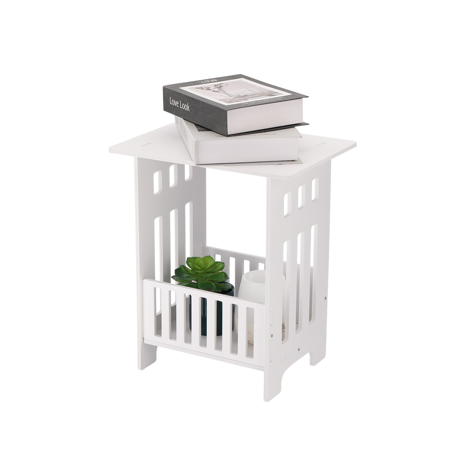 White Bedside End Table Modern Bedroom Nightstand Table Stand Holder for Books a
