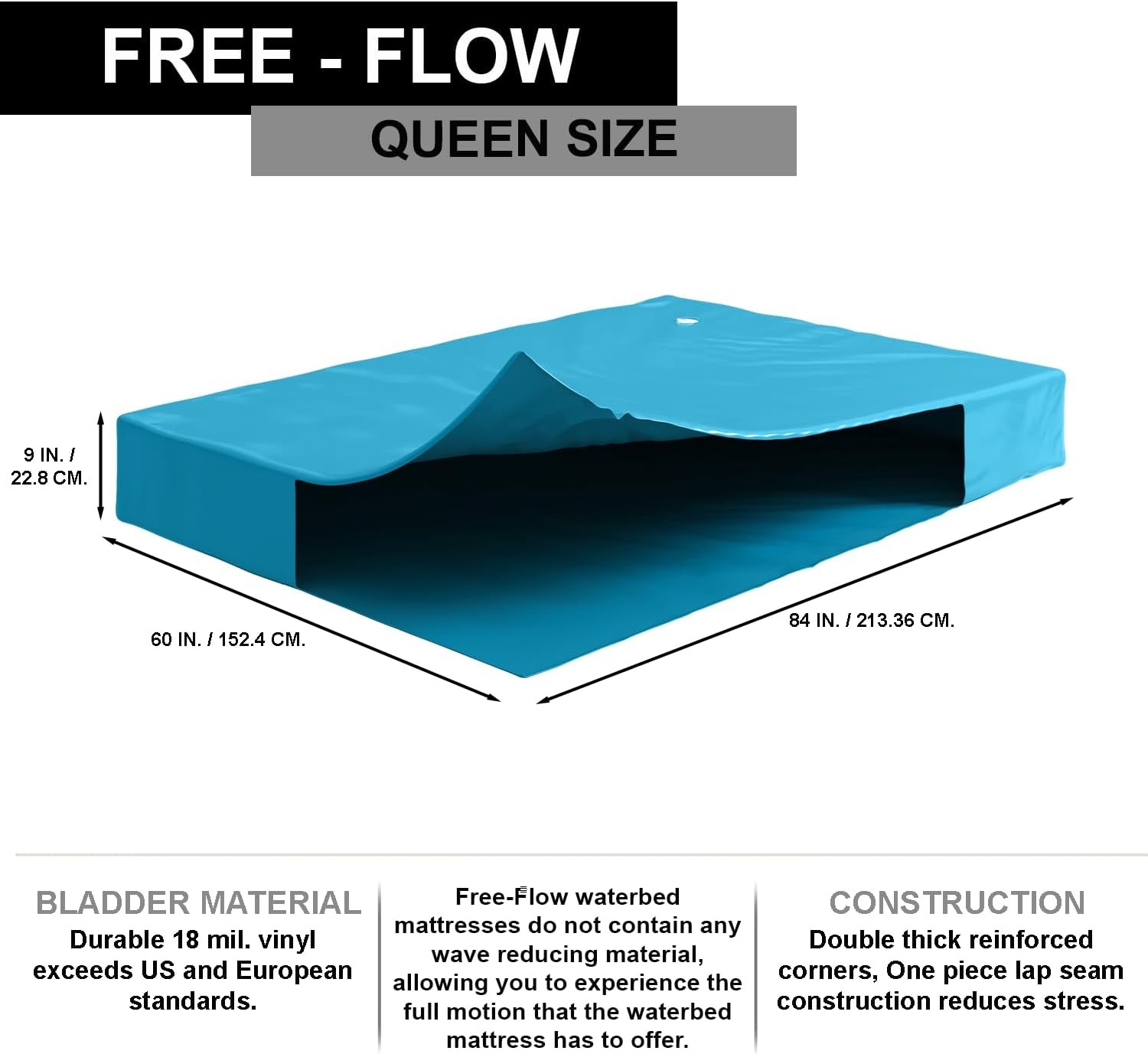 FREE-FLOW, Queen Size, Waterbed Hardside Mattress Bundle, Includes Fill & Drain