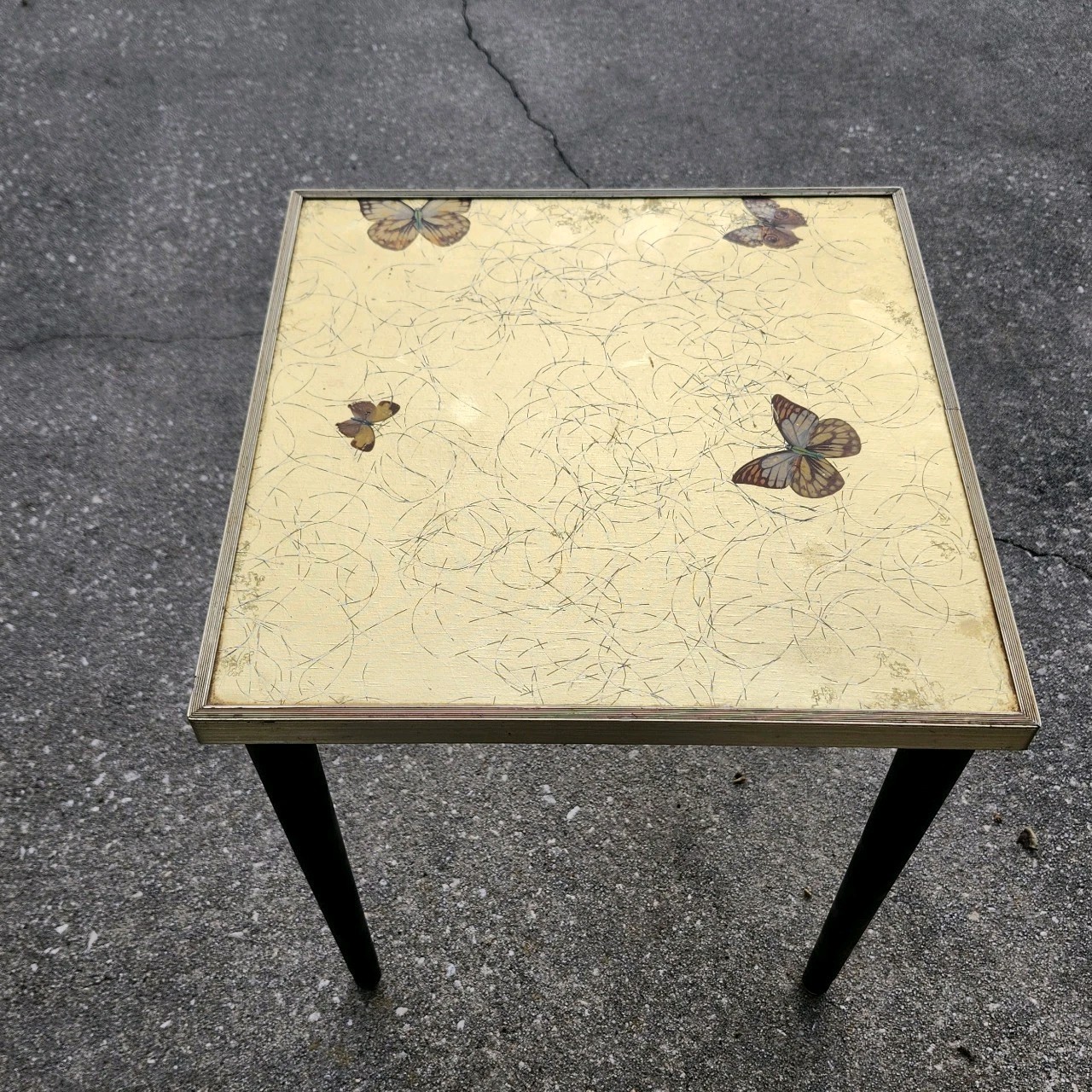 Vintage Retro Artex Butterfly Gilt Gold Leaf Snack Side Table 15″ Nature BoHO