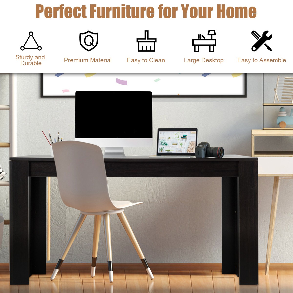 63″ Dining Table Rectangular Modern Kitchen Table For 6 People Home Family
