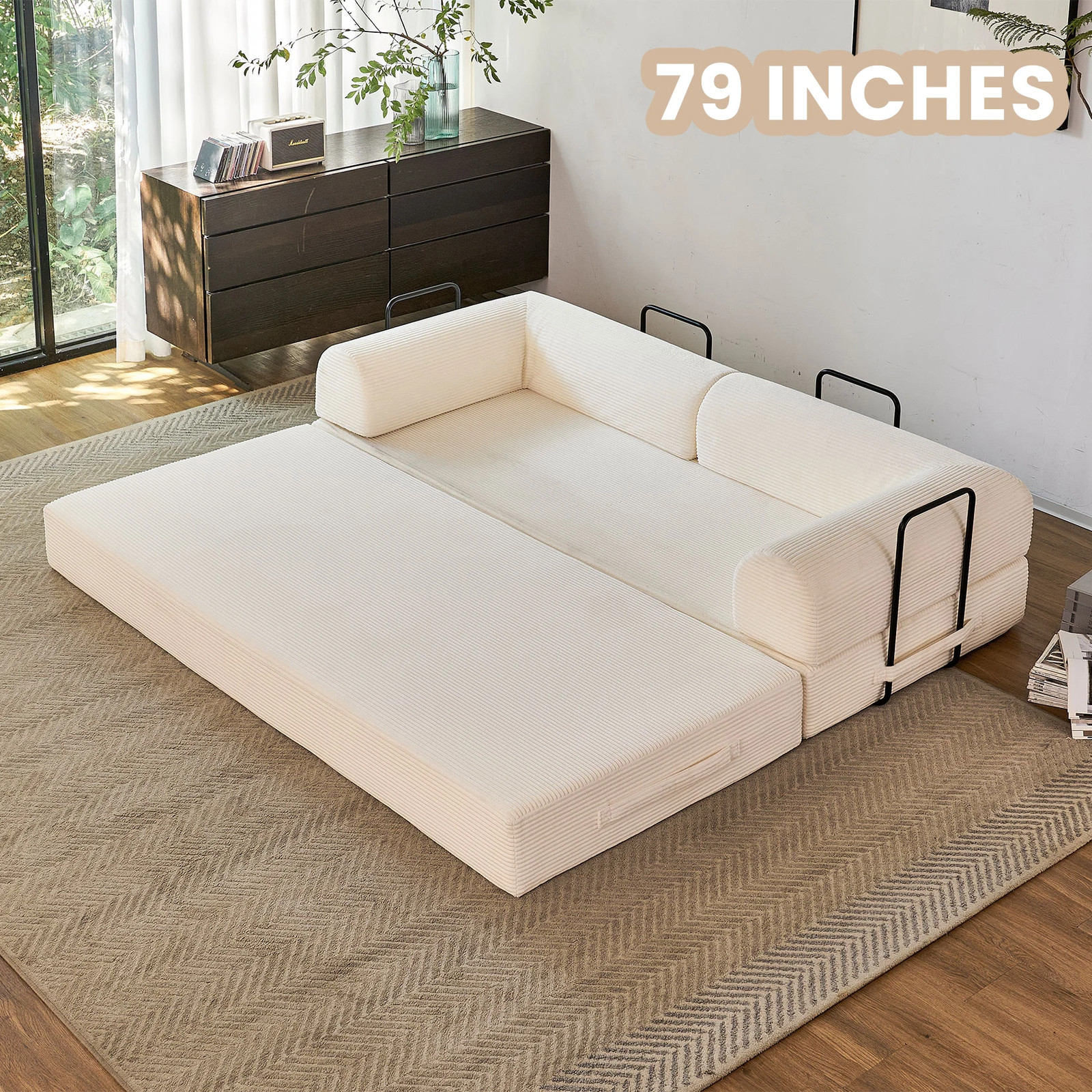 79” Boneless Couch Foldable Convertible Futon Sleeper Sofa Bed Floor Lounge wit