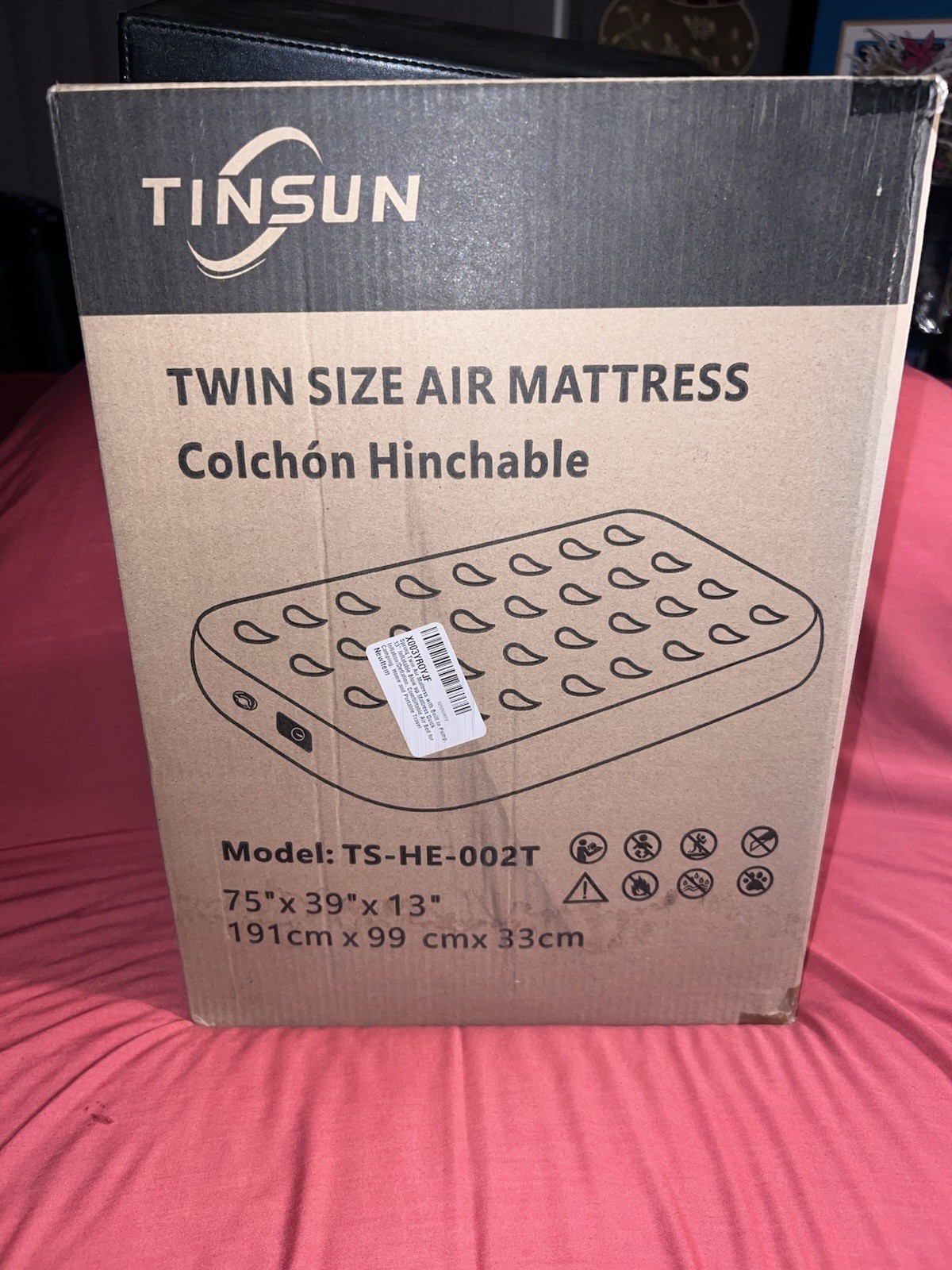 TINSUN Twin Air Mattress Built-in Pump TS-HE-002T 75x39x13in Khaki NEW UNOPENED