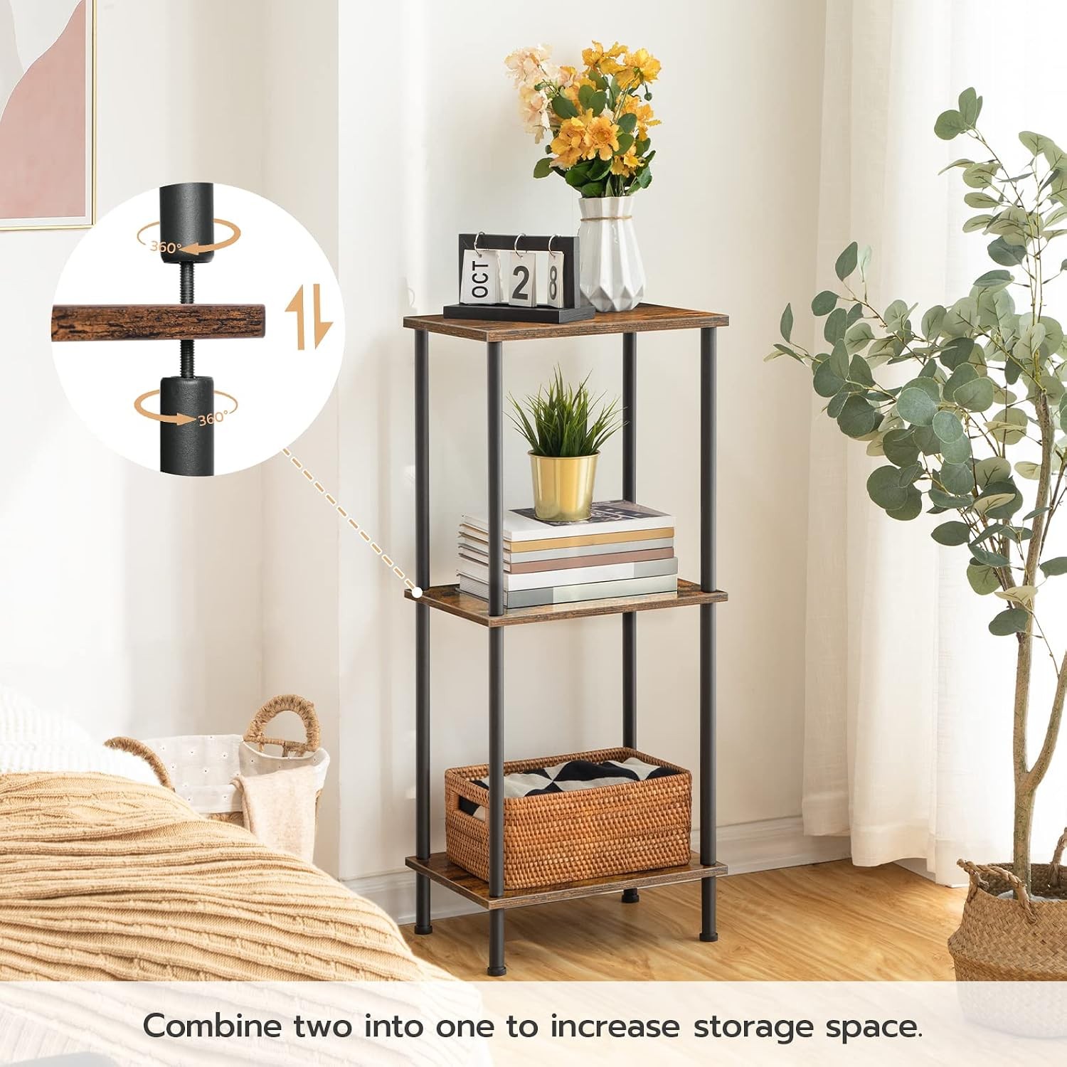 Rustic Brown Small End Table with 2-Layer Storage Shelves and Drawer for