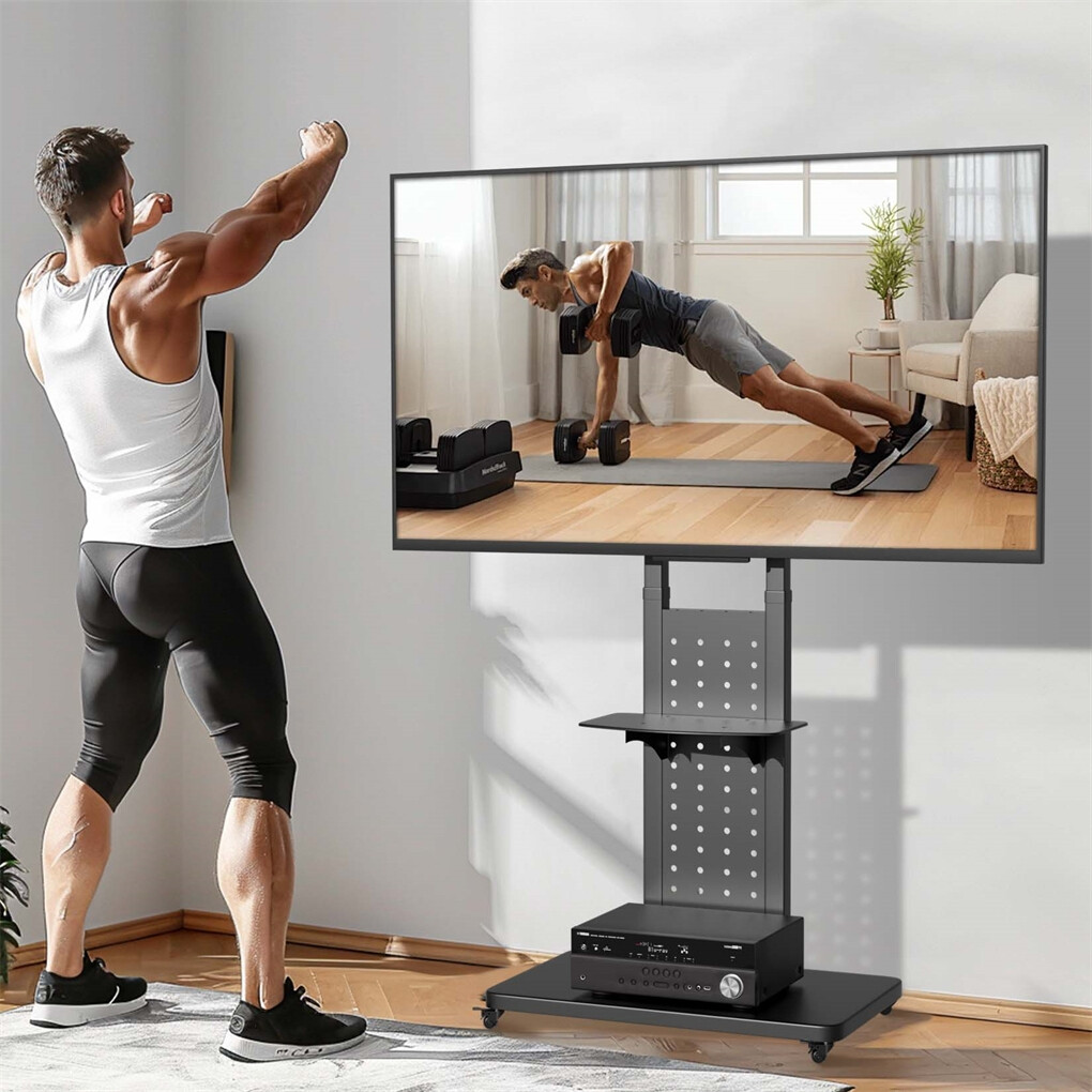 32”-65” Rolling TV Floor Stand Vertical/Horizontal Trolley TV Mount with Shelf