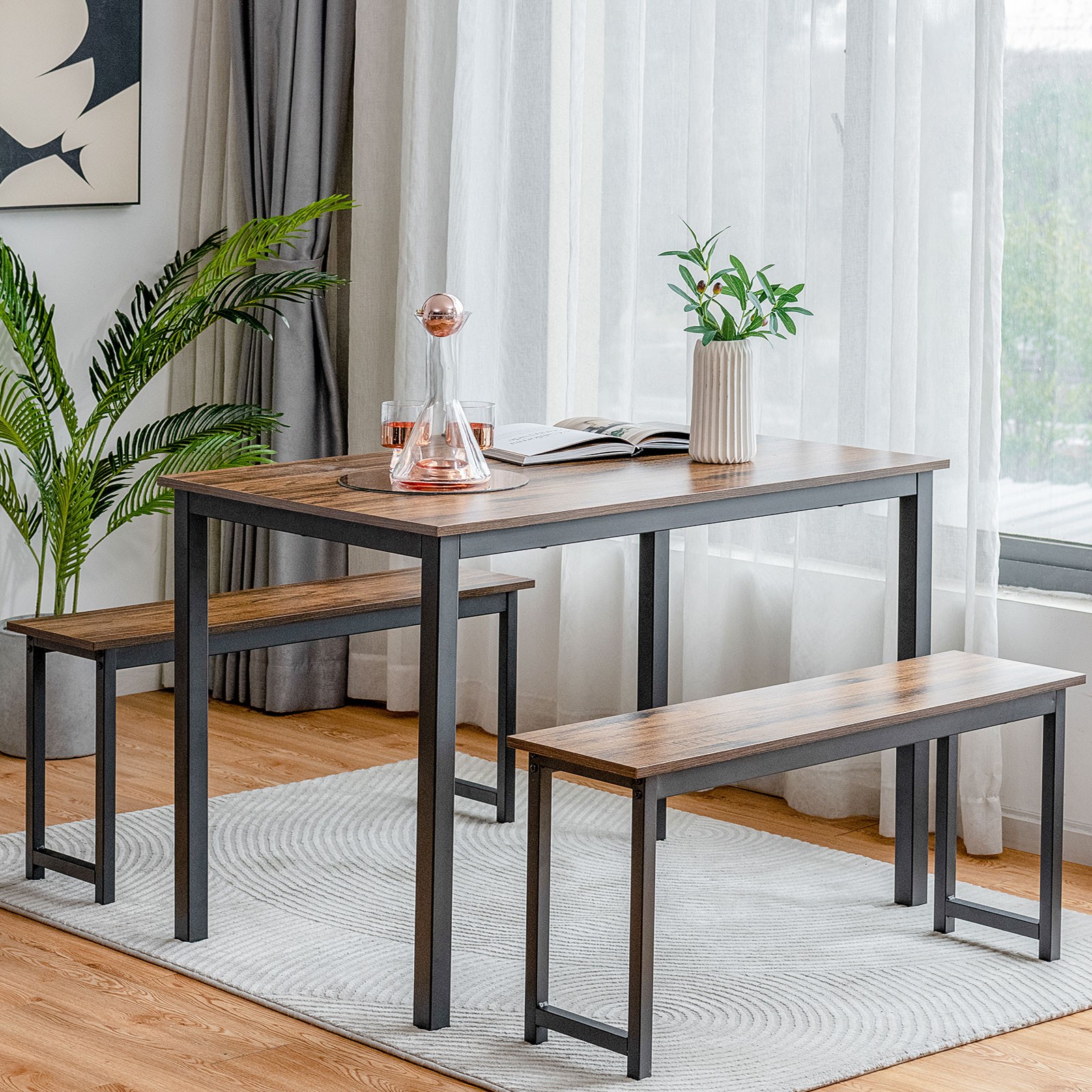 Topbuy 3pcs Dining Table Set for 4 Modern Industrial Counter Height Kitchen