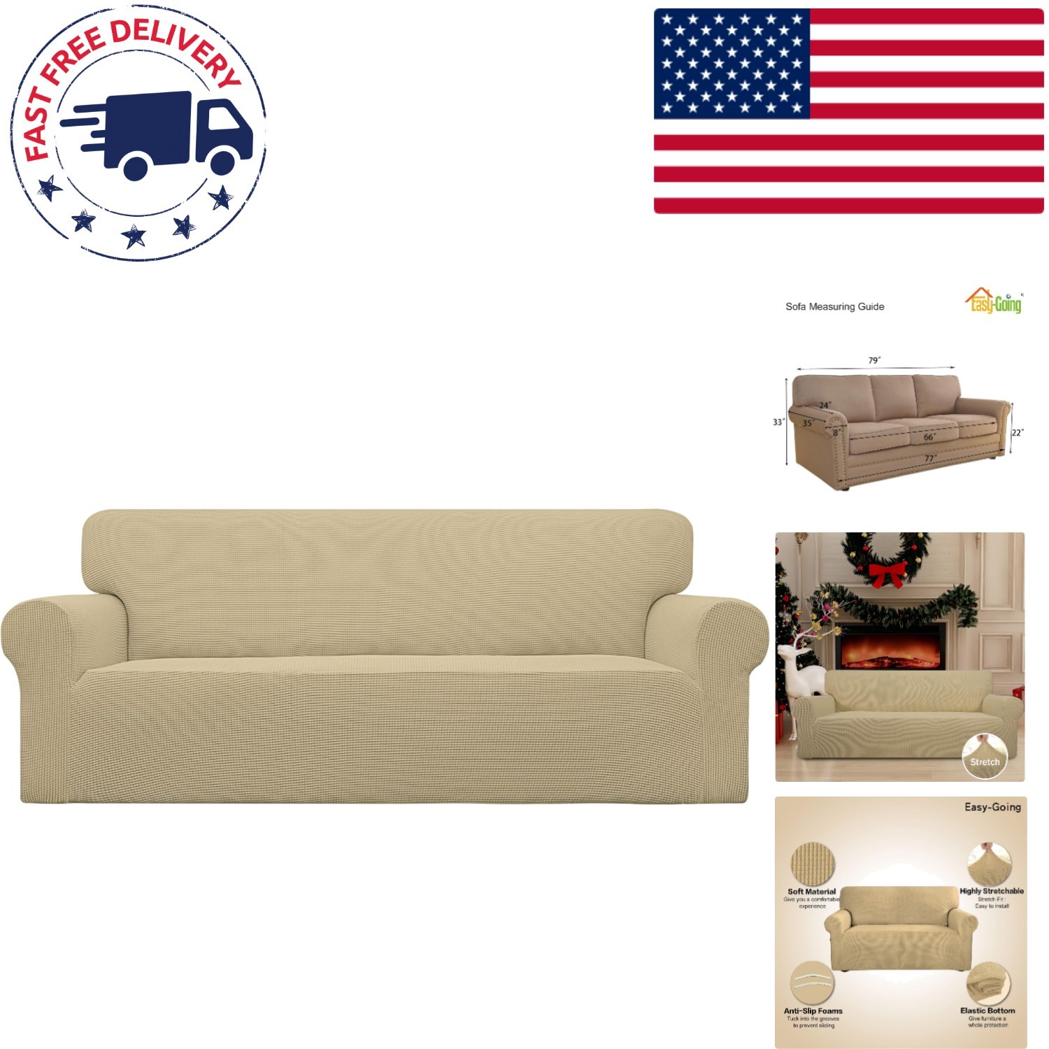 Stylish Stretch Sofa Protector Slipcover – Soft Jacquard Fabric, Easy Install