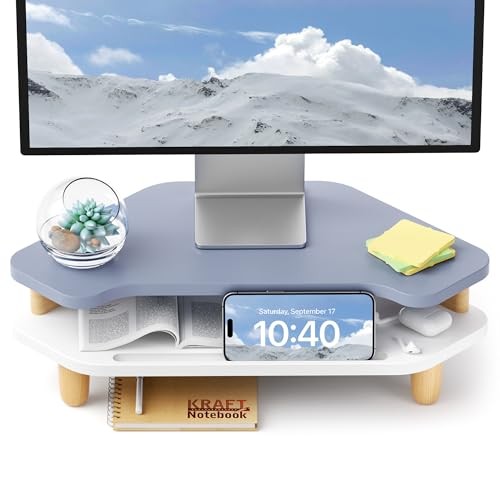 Monitor Stand Riser,2 Tier Corner Wood Sturdy 16.5In Corner 2 Tier Blue