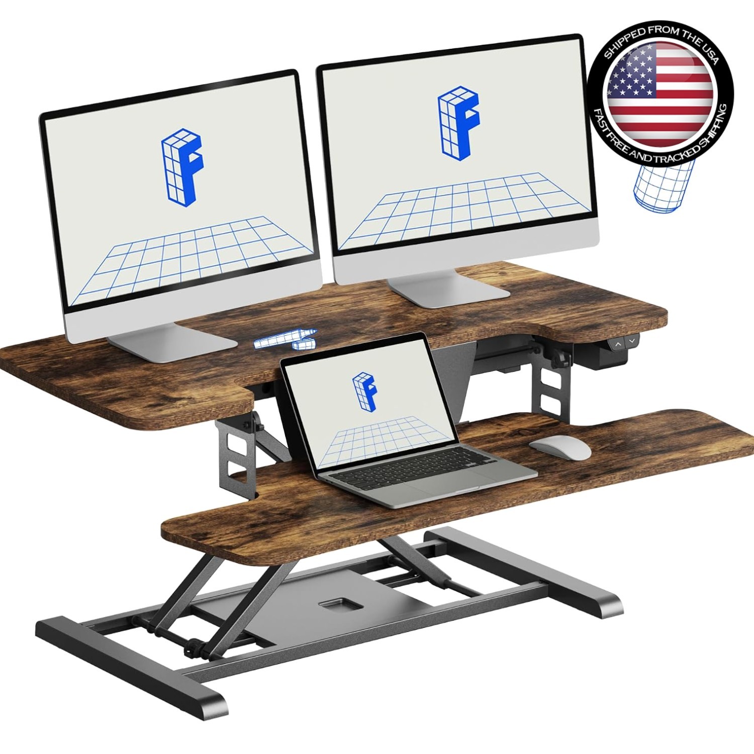 Polished Rustic 35″ Electric Standing Desk Riser – Easy Assembly & Durable Build