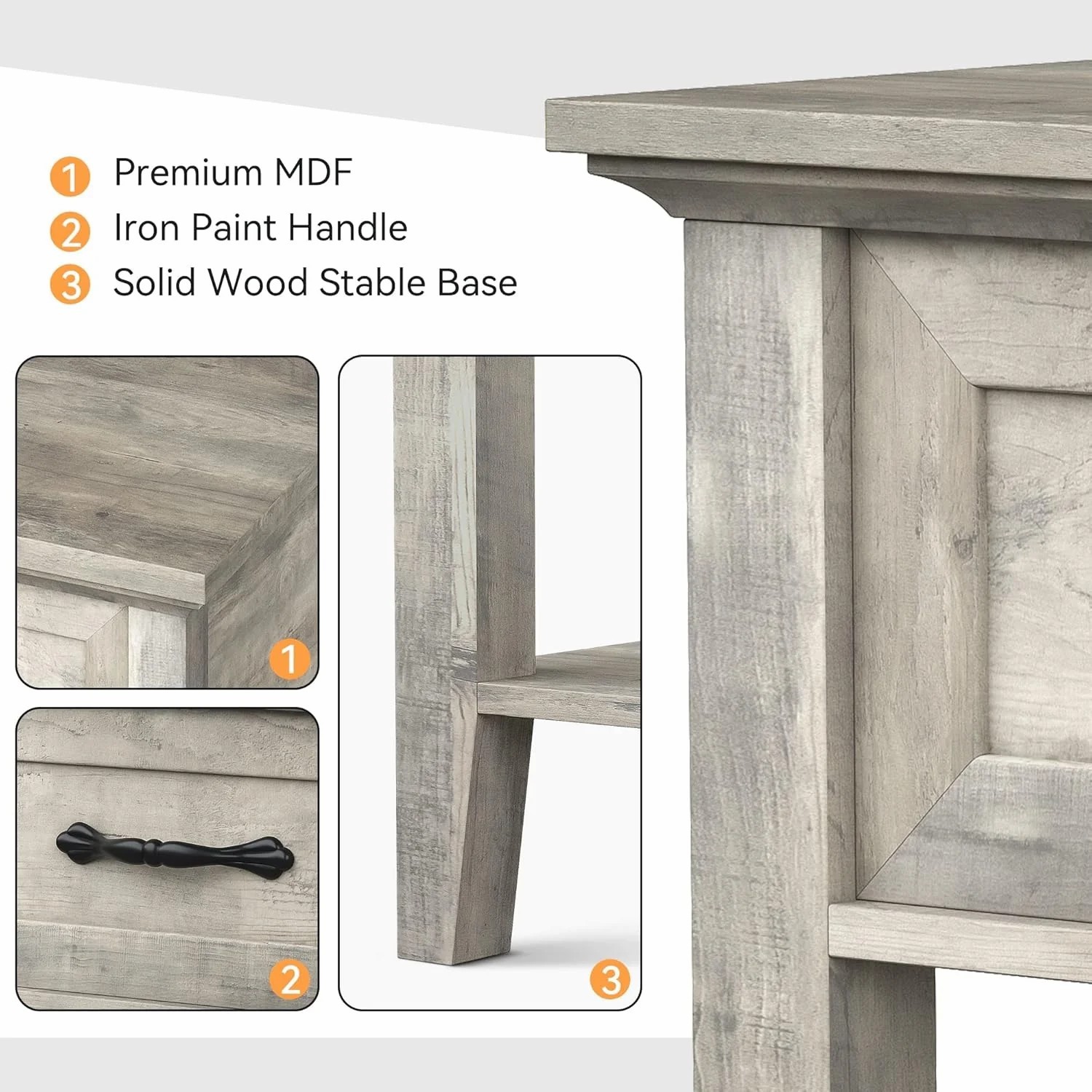 1PC Square Nightstand Bedside Table End Table Storage Drawer Easy Assembly Gray
